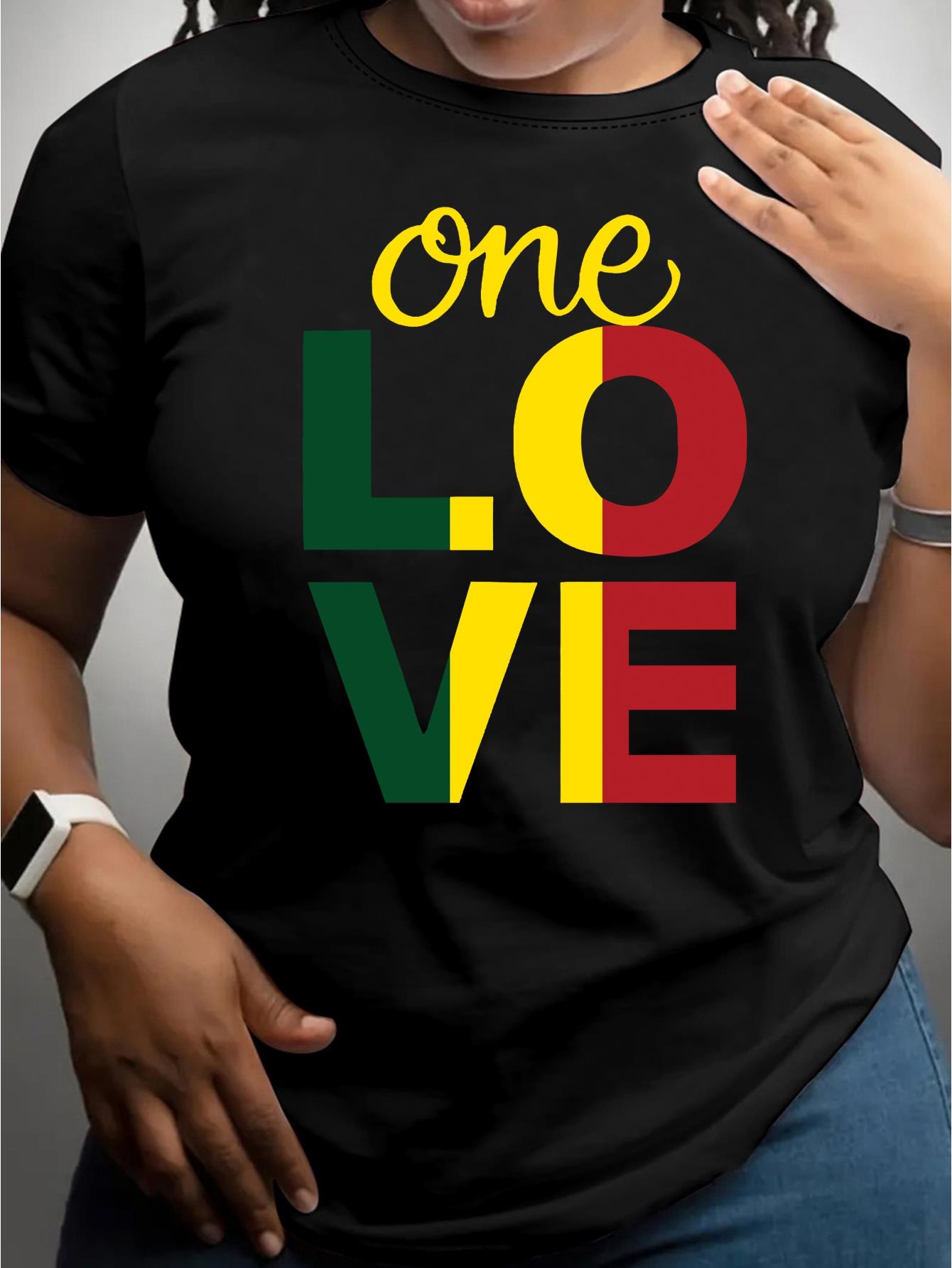 Colorful "One Love" Print T-Shirt - Casual Crew Neck, Short Sleeve, Machine Washable - Perfect for Spring & Summer