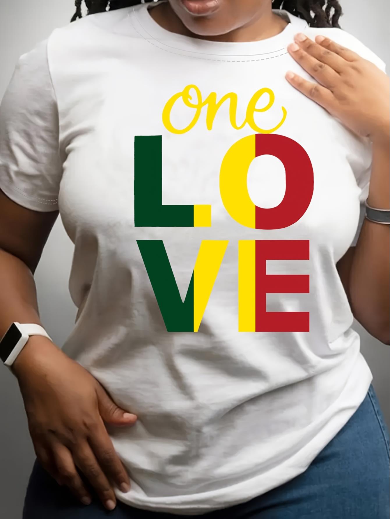 thumbnail image 2 of Colorful "One Love" Print T-Shirt - Casual Crew Neck, Short Sleeve, Machine Washable - Perfect for Spring & Summer, 2 of 8