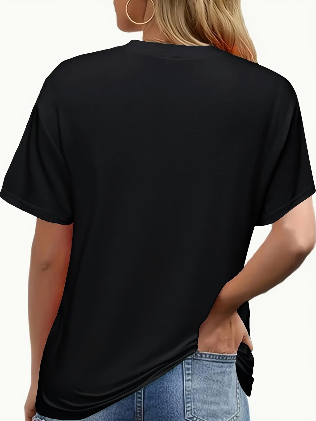 thumbnail image 2 of Vibrant Letter Print Crew Neck T-Shirt - Soft, Breathable, Relaxed Fit, Short Sleeve, Casual Wear for Spring & Summer - Women's Comfortable Clothing for Everyday Activities, 2 of 4
