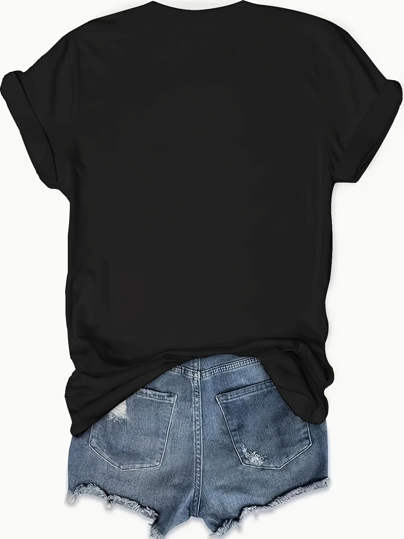 thumbnail image 3 of Vibrant Letter Print Crew Neck T-Shirt - Soft, Breathable, Relaxed Fit, Short Sleeve, Casual Wear for Spring & Summer - Women's Comfortable Clothing for Everyday Activities, 3 of 4