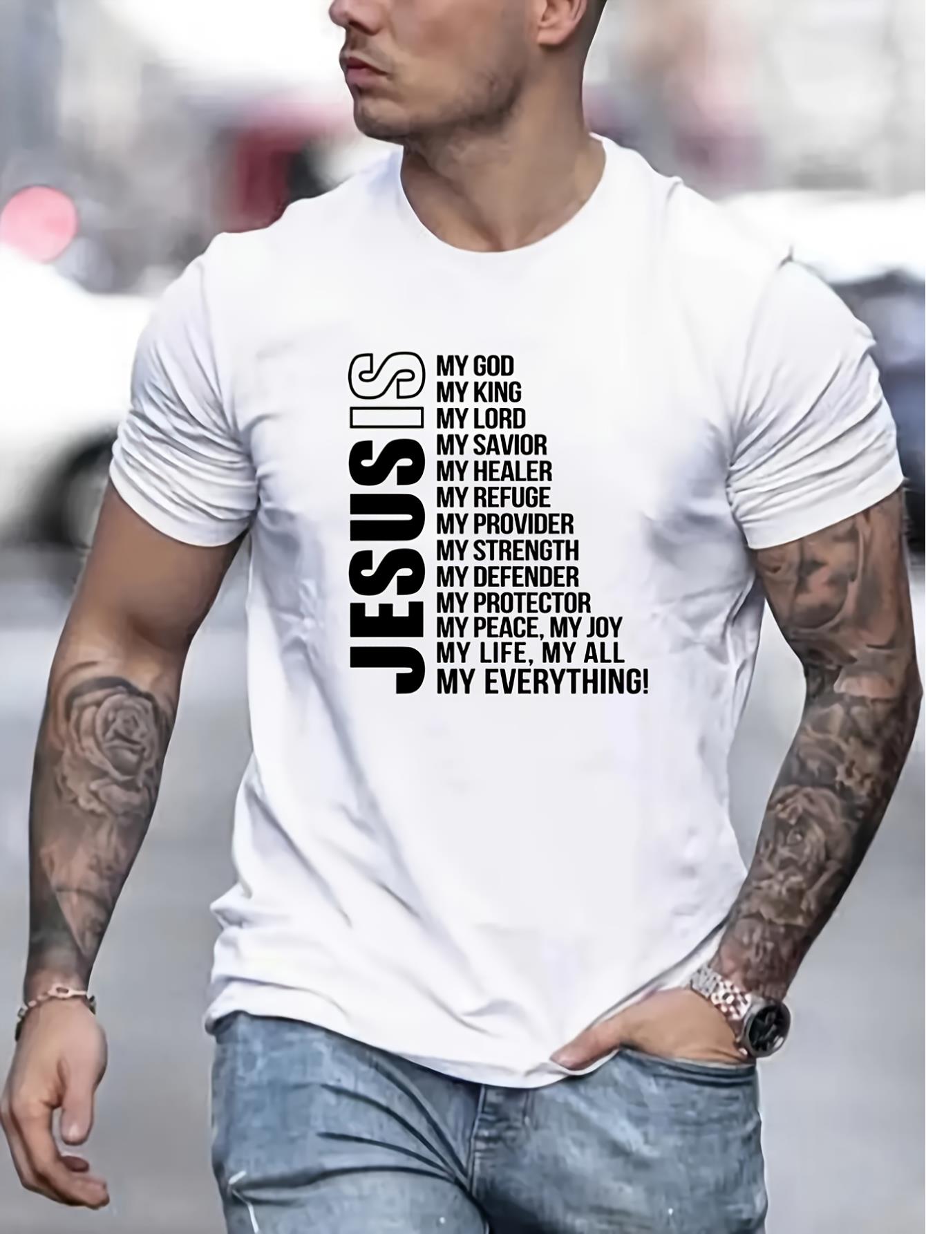 thumbnail image 1 of Jesus Is My Everything Print T Shirt, Tees For Men, Casual Short Sleeve T-shirt For Summer, 1 of 7