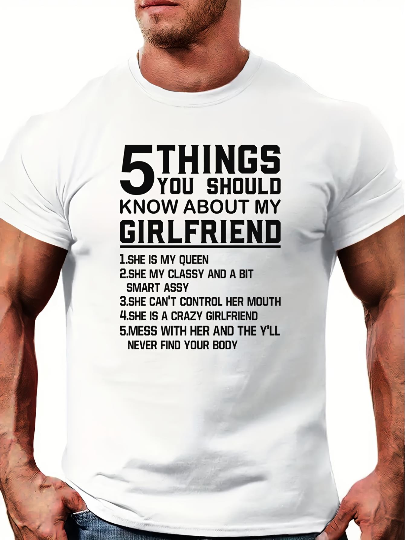 thumbnail image 1 of Funny Girlfriend Things Letter Pattern Print Men's Comfy Chic T-shirt, Graphic Tee Men's Summer Outdoor Clothes, Men's Clothing, Tops For Men, Gift For Men, 1 of 6