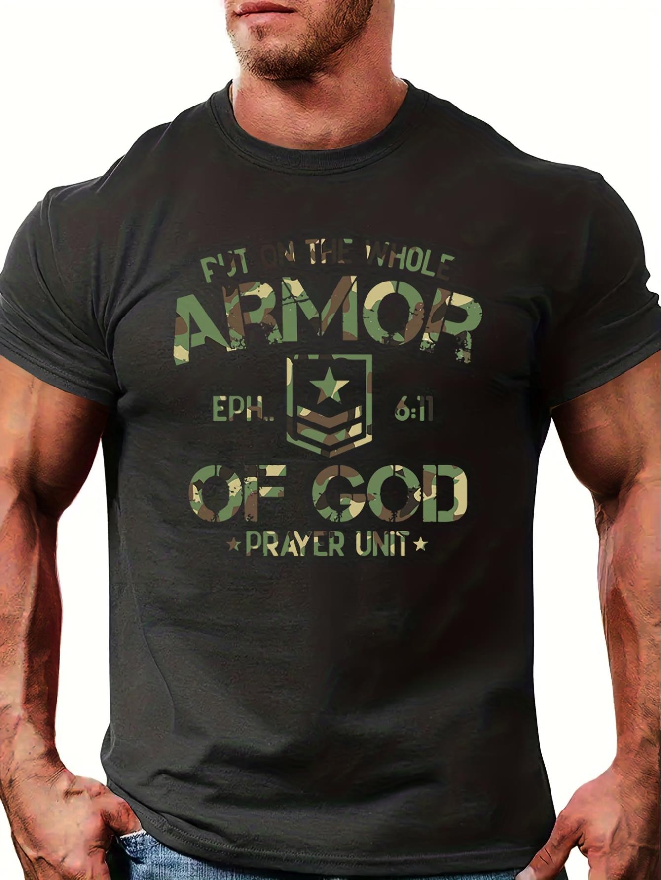 thumbnail image 1 of Armor Of God Letter Pattern Print Men's Comfy Chic T-shirt, Graphic Tee Men's Summer Outdoor Clothes, Men's Clothing, Tops For Men, Gift For Men, 1 of 6