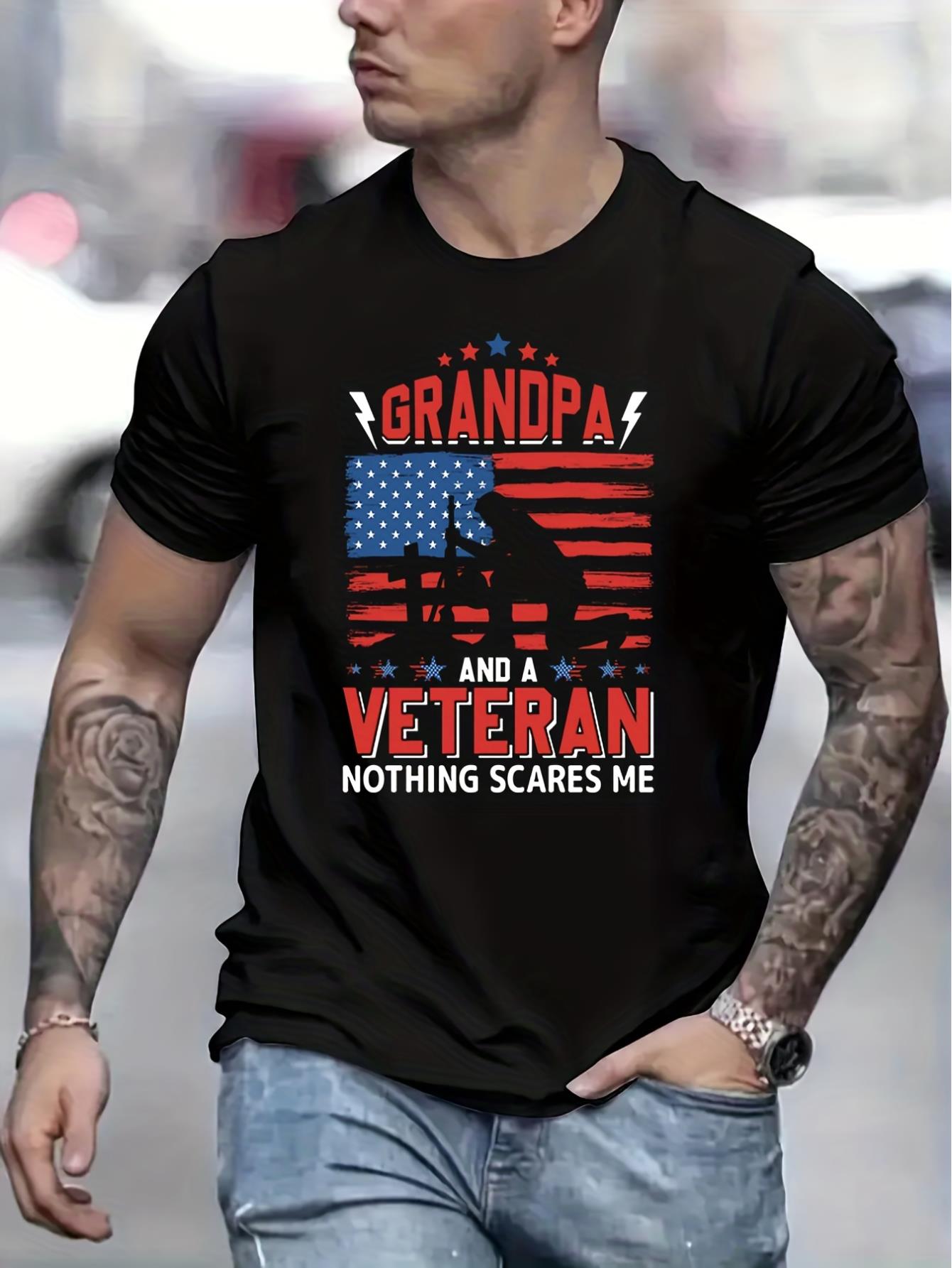 thumbnail image 1 of GRANDPA AND A VETERAN Letter Graphic Print Men's Creative Top, Casual Slightly Stretch Short Sleeve Crew Neck T-shirt, Men's Tee For Summer Outdoor, 1 of 6