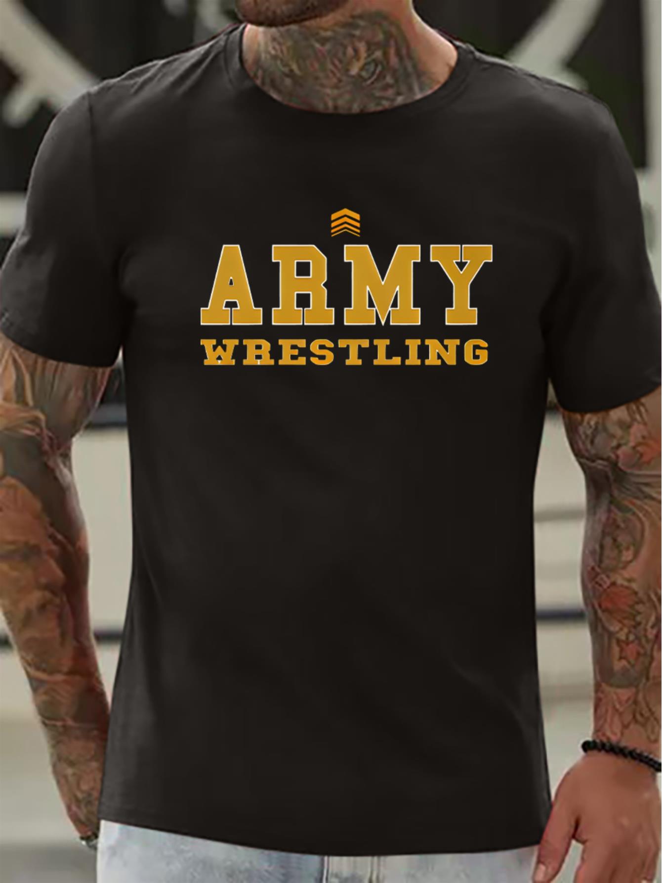 thumbnail image 1 of Army Wrestling Print T Shirt, Tees For Men, Casual Short Sleeve T-shirt For Summer, 1 of 5