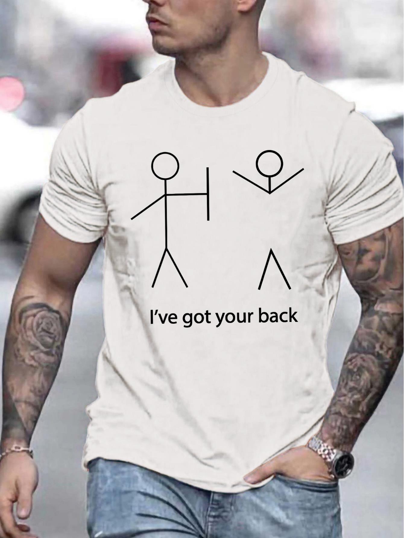 thumbnail image 1 of Men's Casual Summer T-Shirt with Printed Design, Polyester Knit Fabric, Round Neck, Regular Fit, Adult Unisex - Humorous "I've Got Your Back" Graphic, 1 of 8