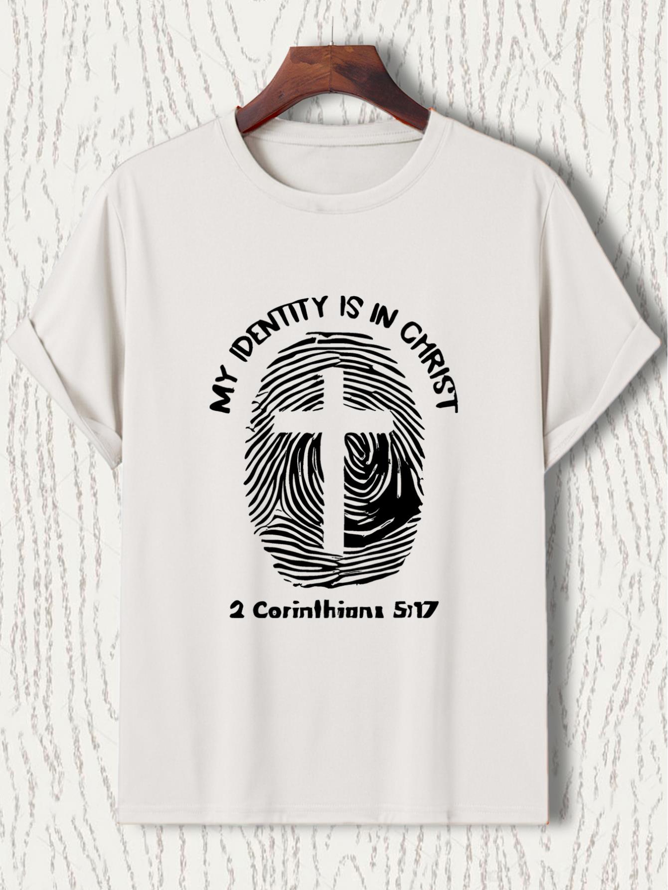 thumbnail image 2 of Casual Crew Neck T-Shirt with Christian Identity Graphic, Slight Stretch, Summer Patterned Tee for Adults, 2 of 7