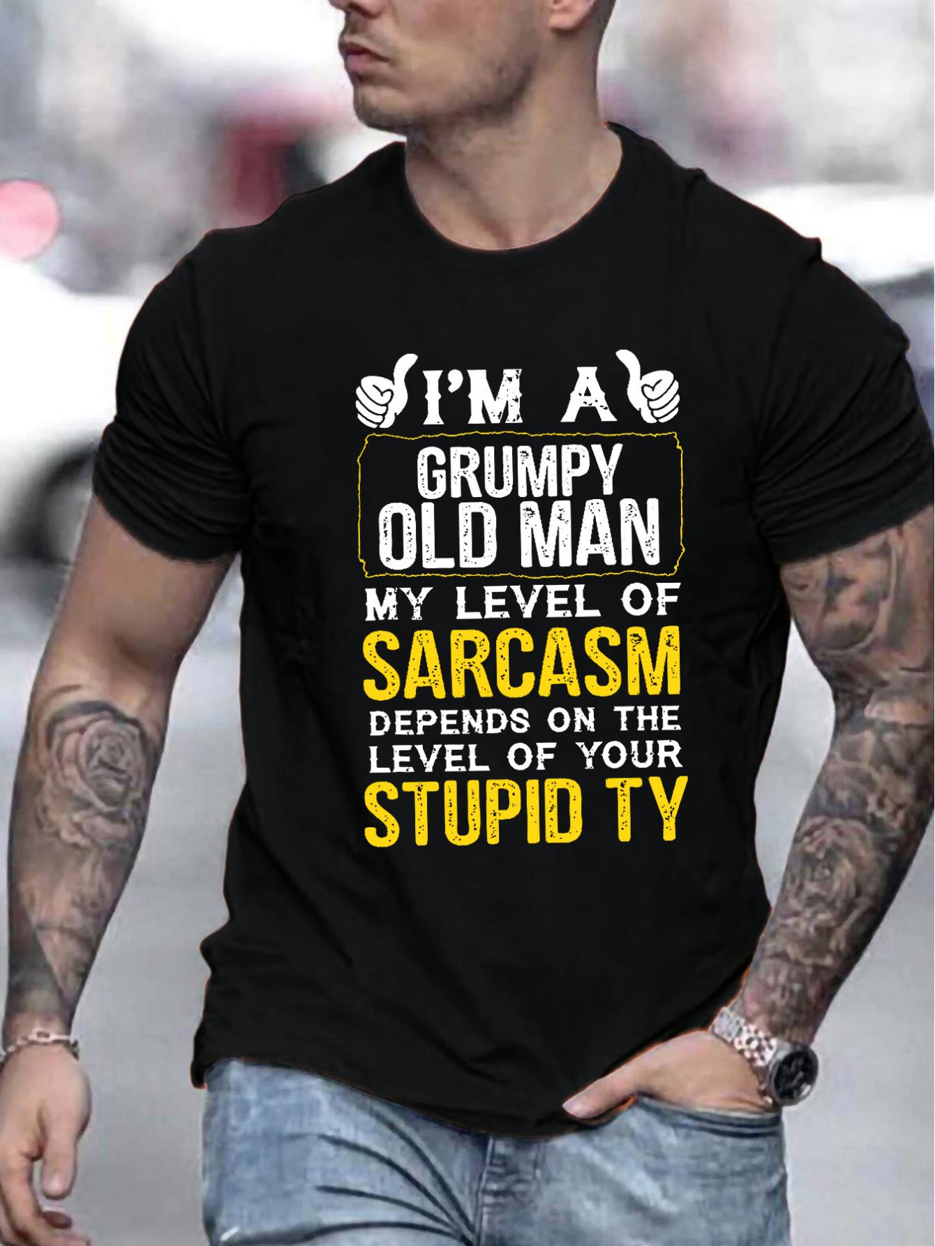 thumbnail image 1 of Men's Humorous Sarcasm Quote T-Shirt -Casual Summer Tee with Grumpy Old Man Print, 1 of 8