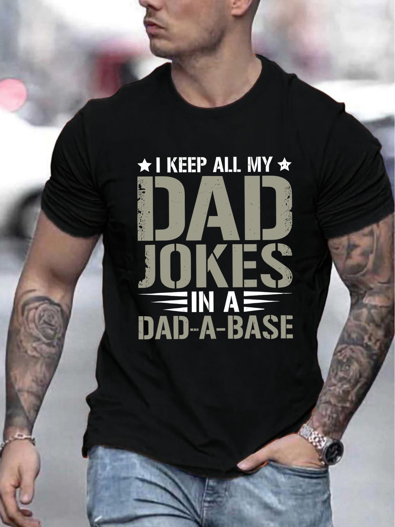 Men's Casual Fashion T-Shirt with Unique 'Dad Jokes' Print - Crew Neck, Machine Washable - Perfect for Summer