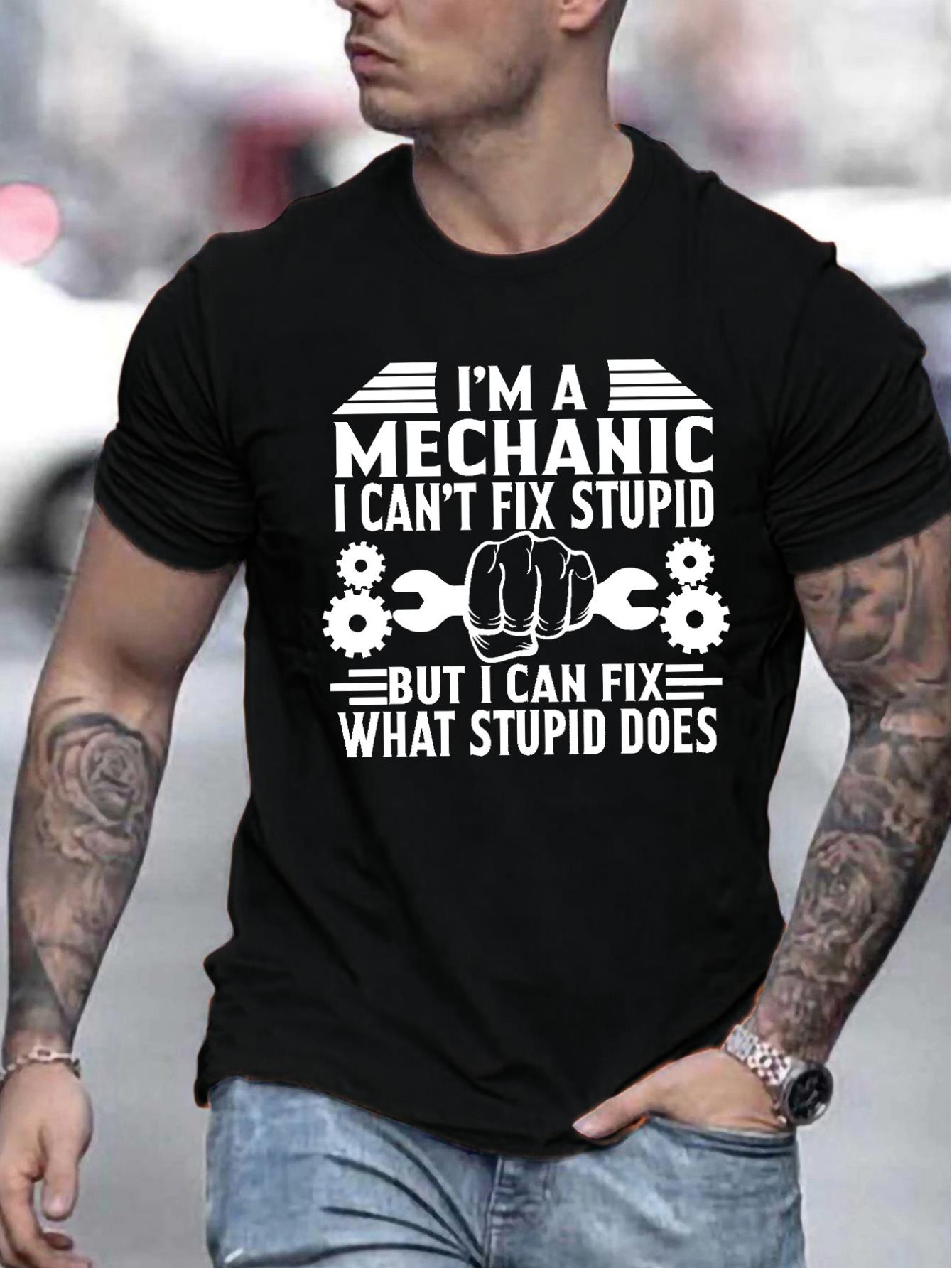 thumbnail image 1 of Men's Fashion Casual T-Shirt, Summer Round Neck, Regular Fit, Printed Graphic, Adult Unisex, Knit Fabric, Mechanic Humor Design, 1 of 8