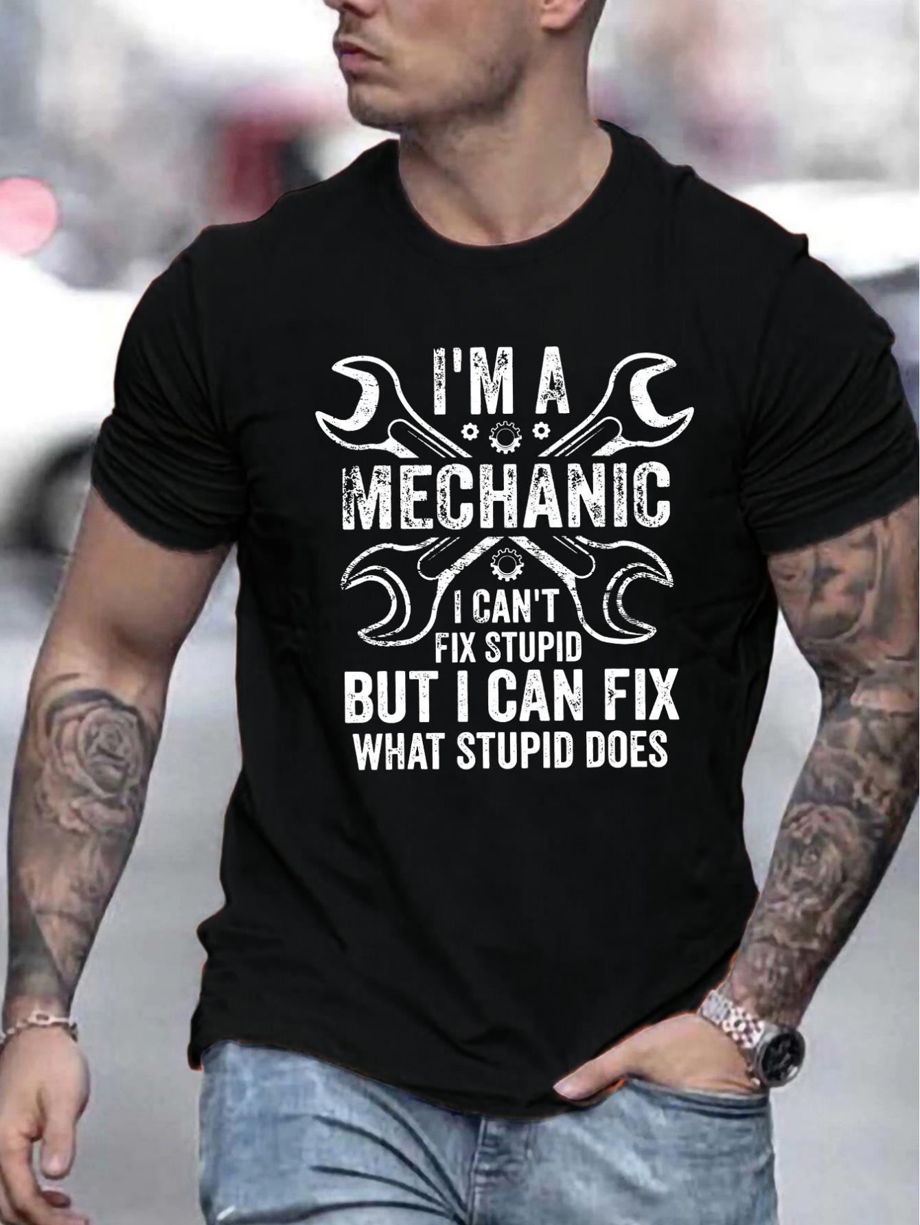 thumbnail image 1 of “I'M MECHANIC” Print, Men's Niche Crew Neck Tees, Casual Comfy T-shirts For Men, Clothing Tops For Summer, 1 of 8