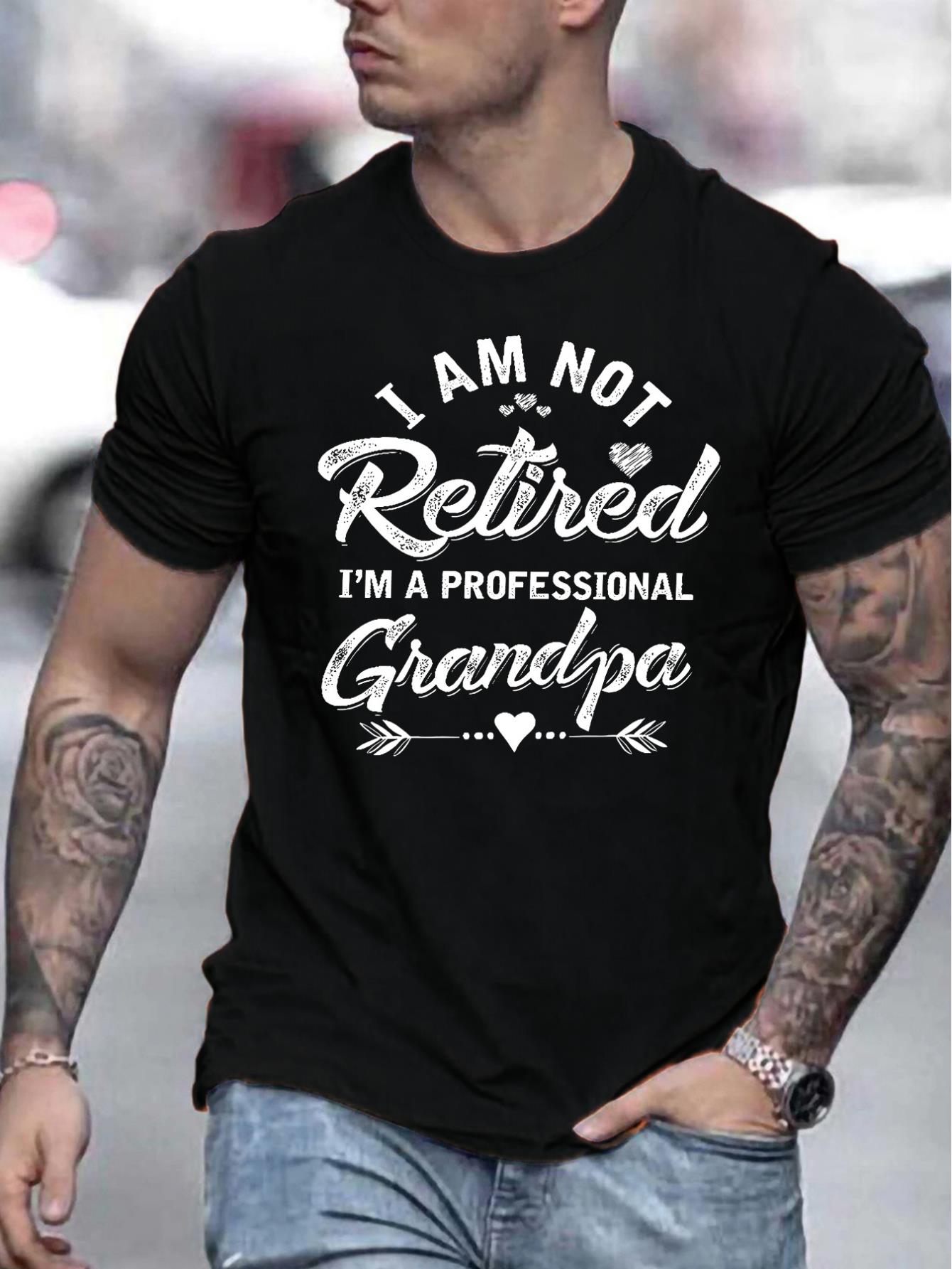 thumbnail image 1 of T-Shirt with Printed "I Am Not Retired, I'm a Professional Grandpa" Design, Knit Fabric, Round Neck, Regular Fit, Summer Collection for Adults, 1 of 8