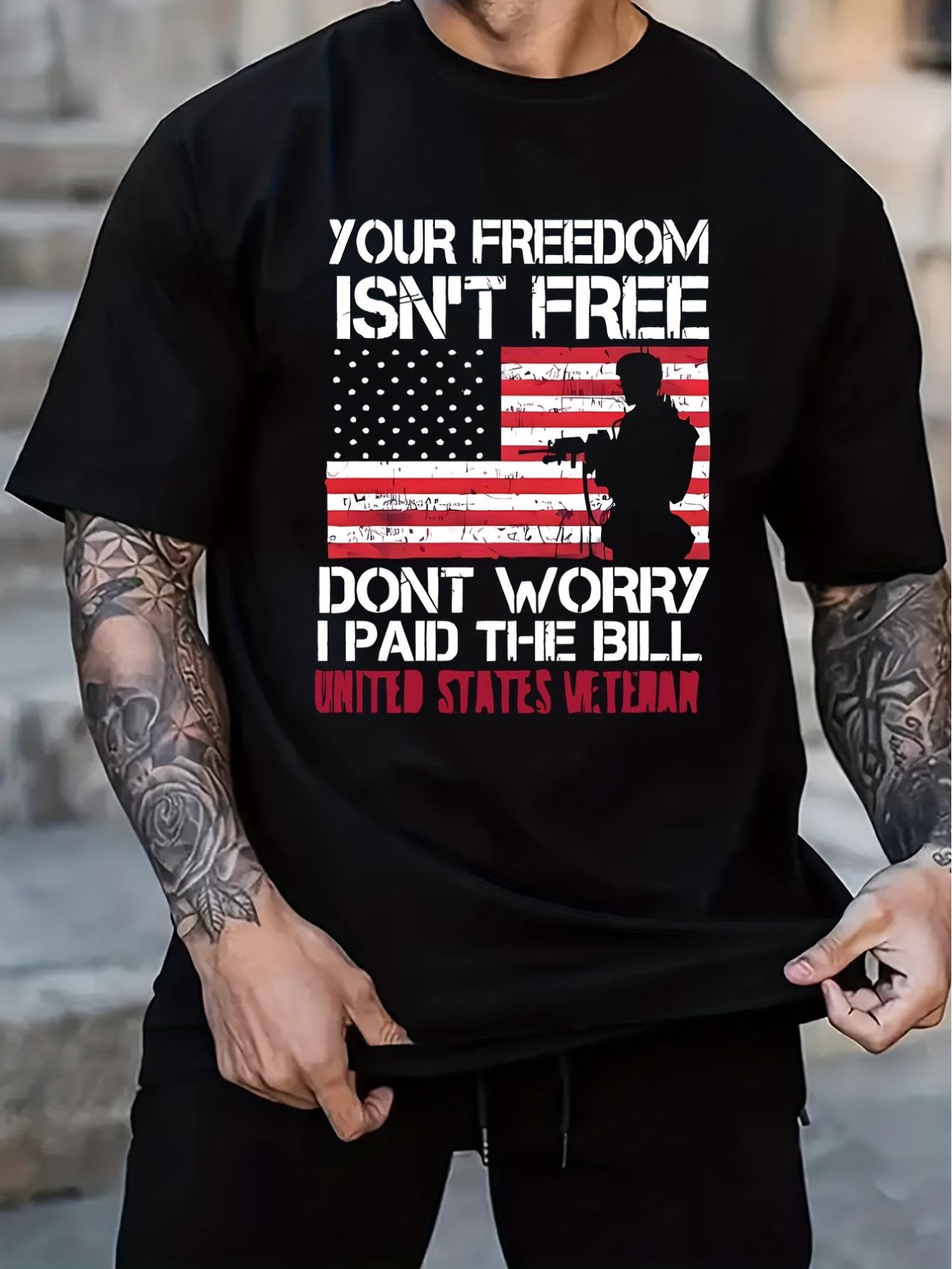 thumbnail image 1 of Men's American Flag Graphic T-shirt For Summer Outdoor, Casual "Veteran" Letter Print Slightly Stretch Crew Neck Tee Short Sleeve Stylish Clothing, 1 of 7