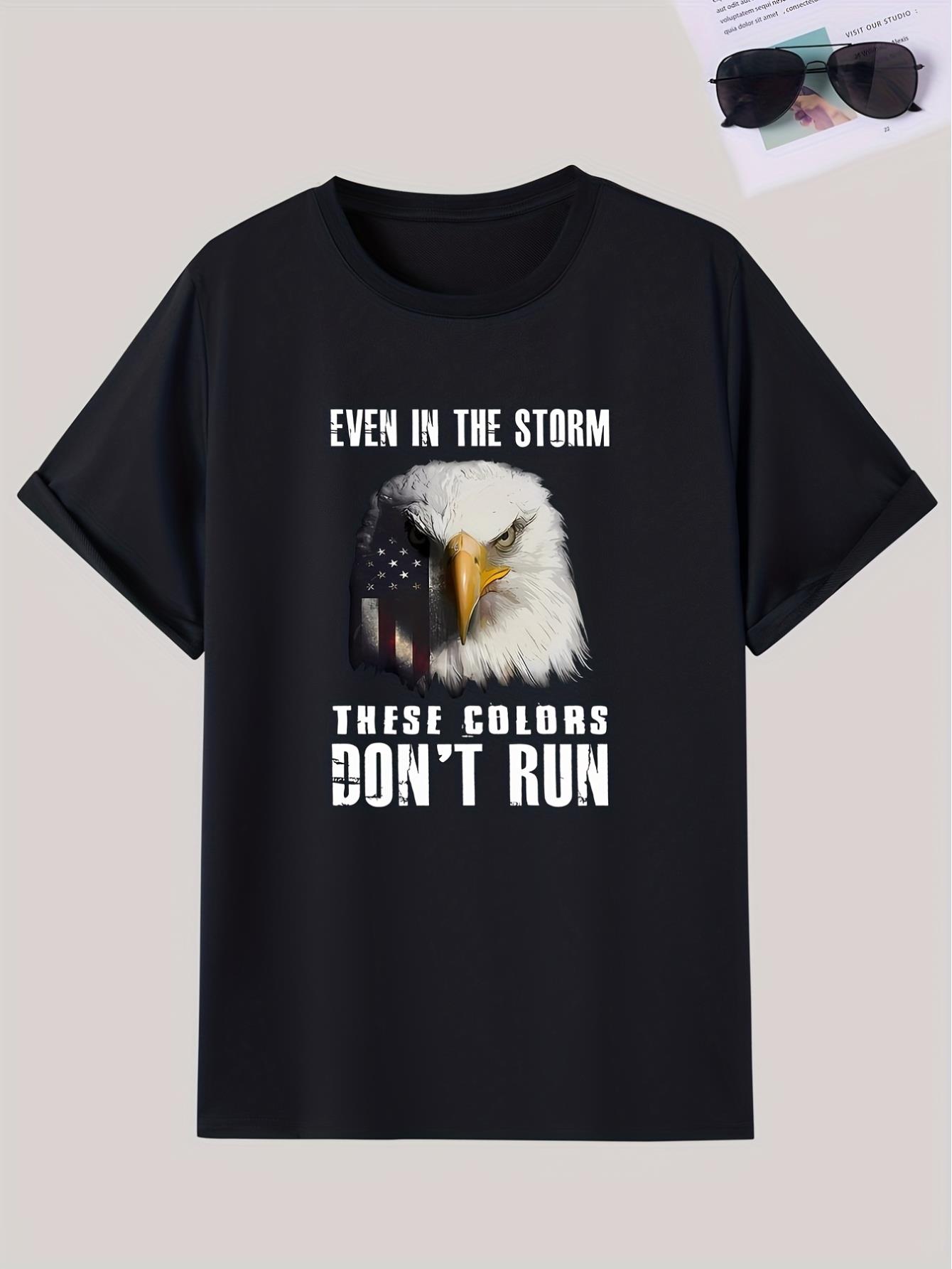 thumbnail image 3 of Don't Run Eagle Graphic Print Men's Creative Top, Casual Slightly Stretch Short Sleeve Crew Neck T-shirt, Men's Tee For Summer Outdoor, 3 of 8