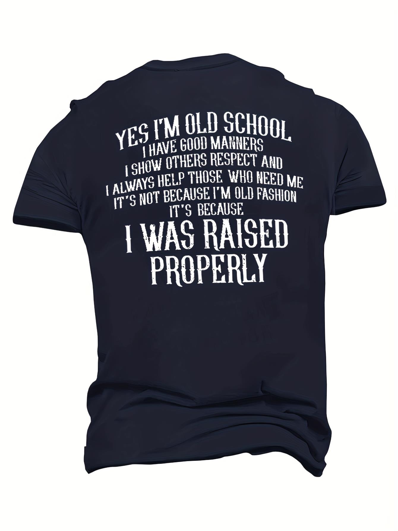 thumbnail image 3 of Men's Letter Print T-shirt For Summer Outdoor, Casual "Old School" Slightly Stretch Crew Neck Tee Short Sleeve Stylish Clothing, 3 of 7