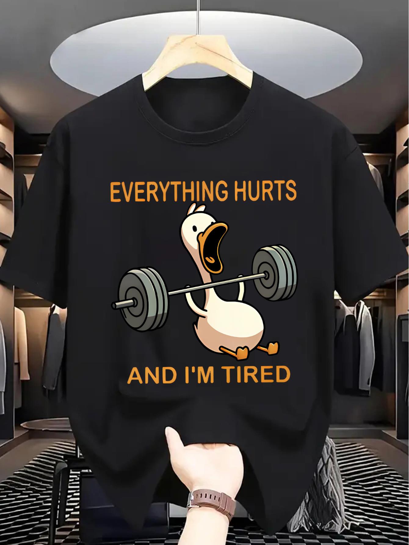 thumbnail image 3 of Summer Casual Crew Neck T-Shirt with Funny Weightlifting Duck Graphic Print - Knit Fabric with Slight Stretch, Breathable Patterned Tee for Adults, 3 of 8