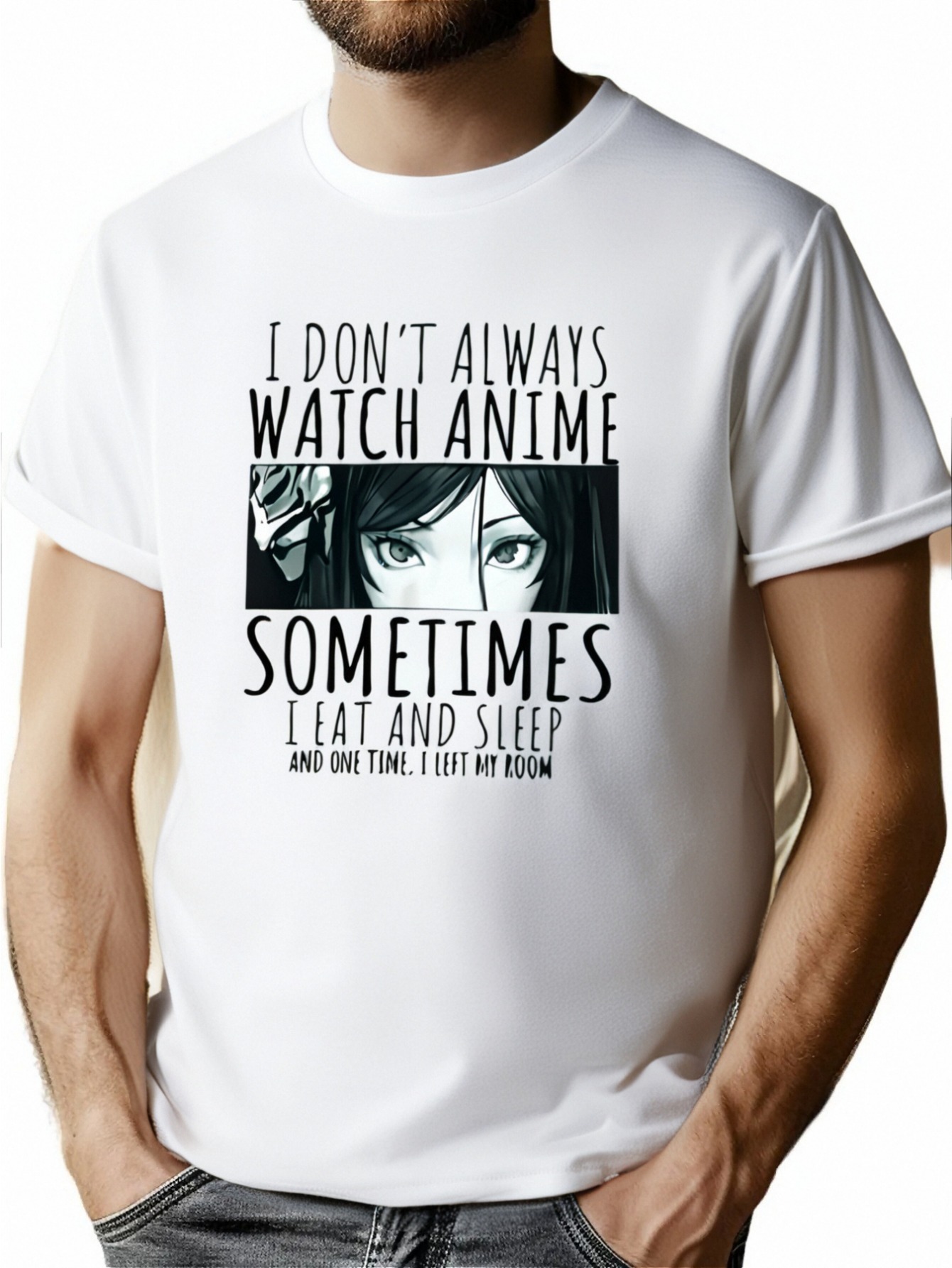 thumbnail image 1 of Men's Casual "I Don't Always Watch Anime" Print Crew Neck Short Sleeves T-shirts For Summer, 1 of 8