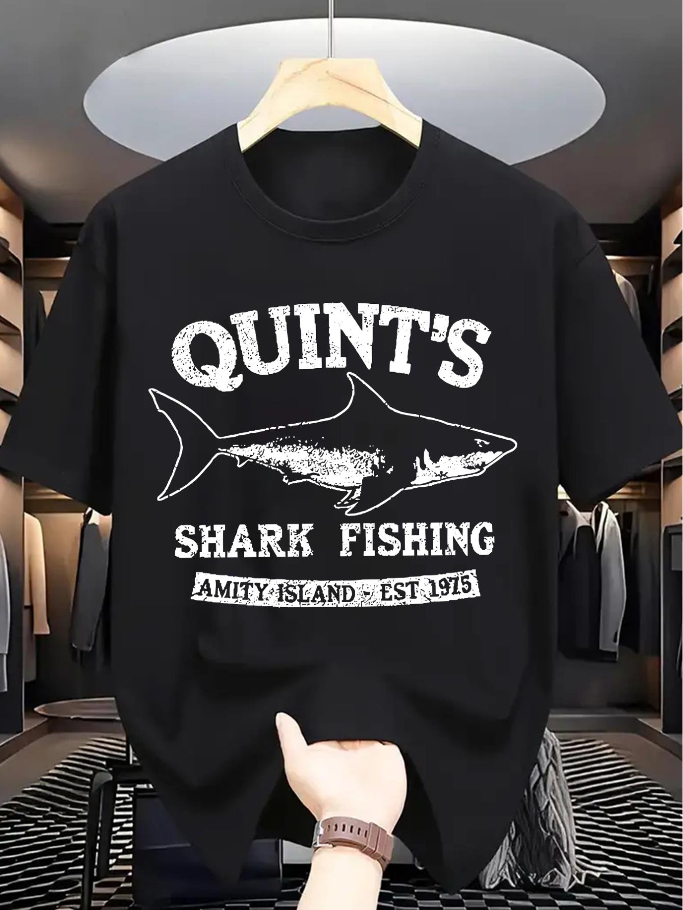 thumbnail image 3 of Quint's Shark Fishing Amity Island Est. 1971 Graphic T-Shirt, Knit Fabric, Casual Crew Neck Tee with Slight Stretch, Patterned Short Sleeve Shirt for Adults - Summer Wear, 3 of 8