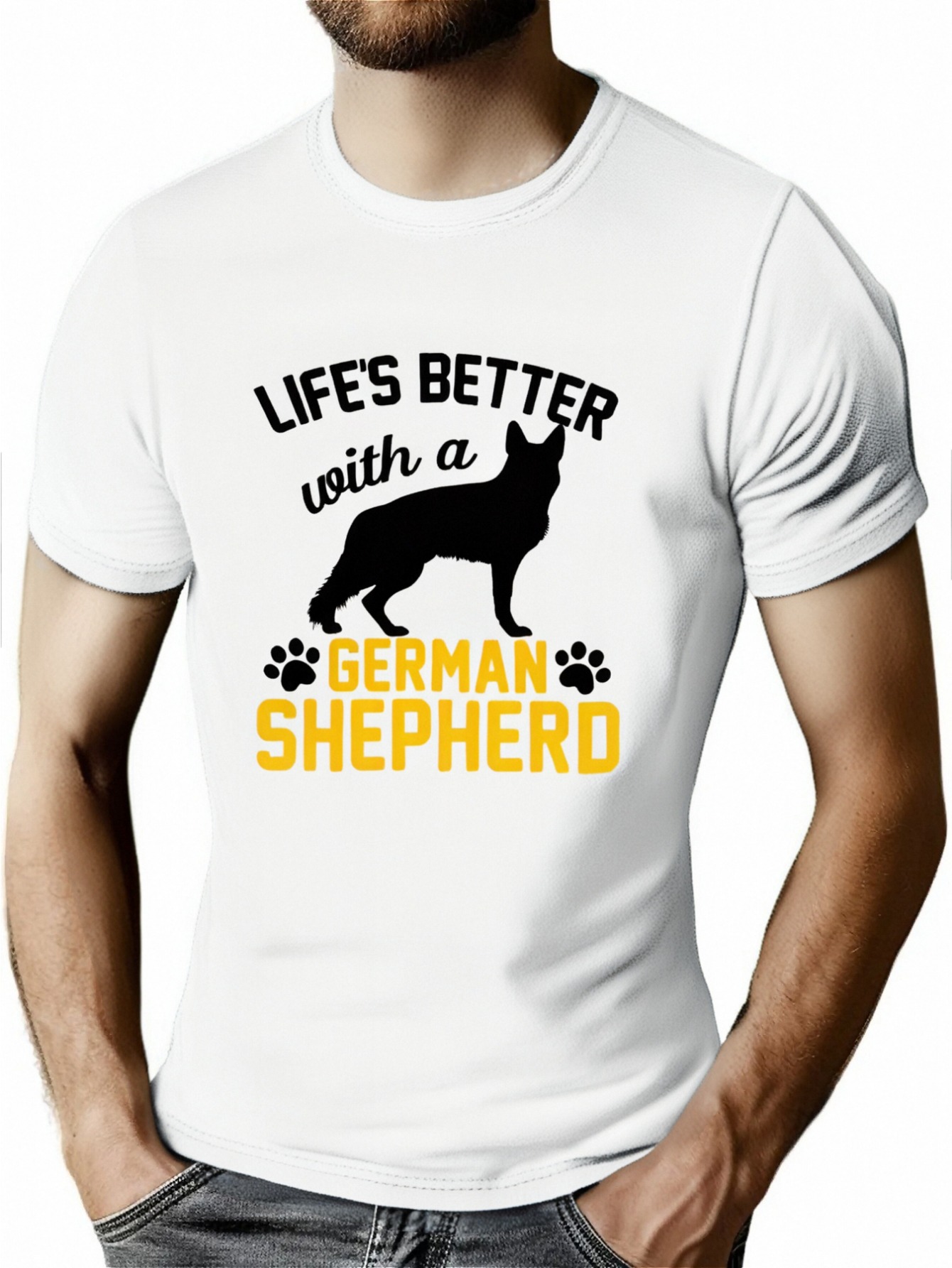 GERMAN SHEPHERD Print Men's Crew Neck T-shirt, Short Sleeve Versatile Casual Summer Clothes