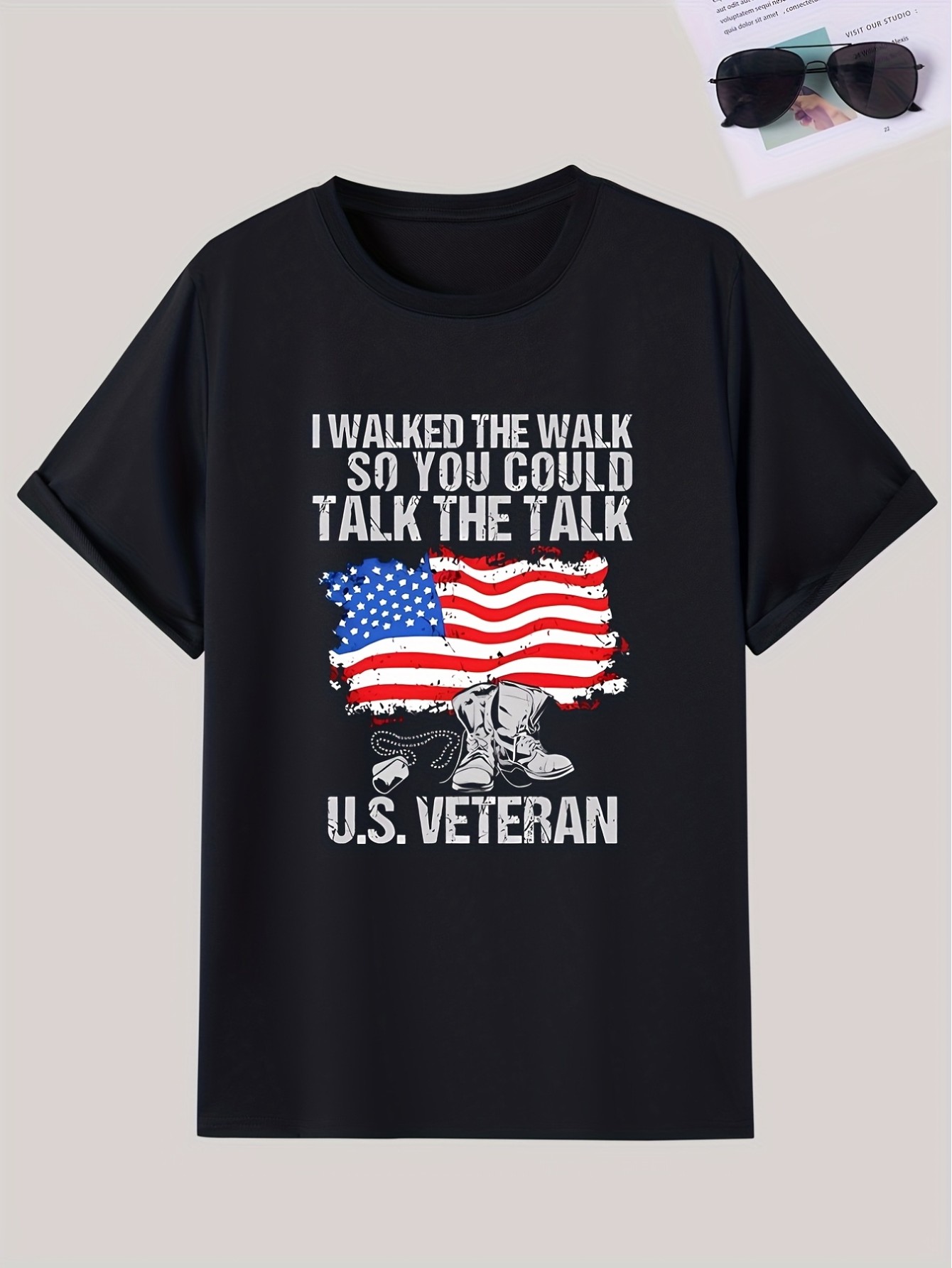 thumbnail image 5 of Men's Patriotic U.S. Veteran Graphic T-Shirt - Round Neck, Non-Transparent with American Flag Design, Machine Washable for All Seasons, American Flag Clothes, 5 of 8