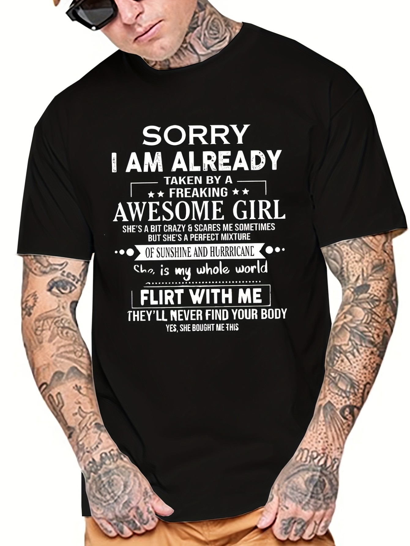 thumbnail image 1 of Tees For Men, 'Taken By An Awesome Girl' Print T-Shirt, Casual Short Sleeve T-shirt For Summer Spring Fall, Tops As Gifts, 1 of 7