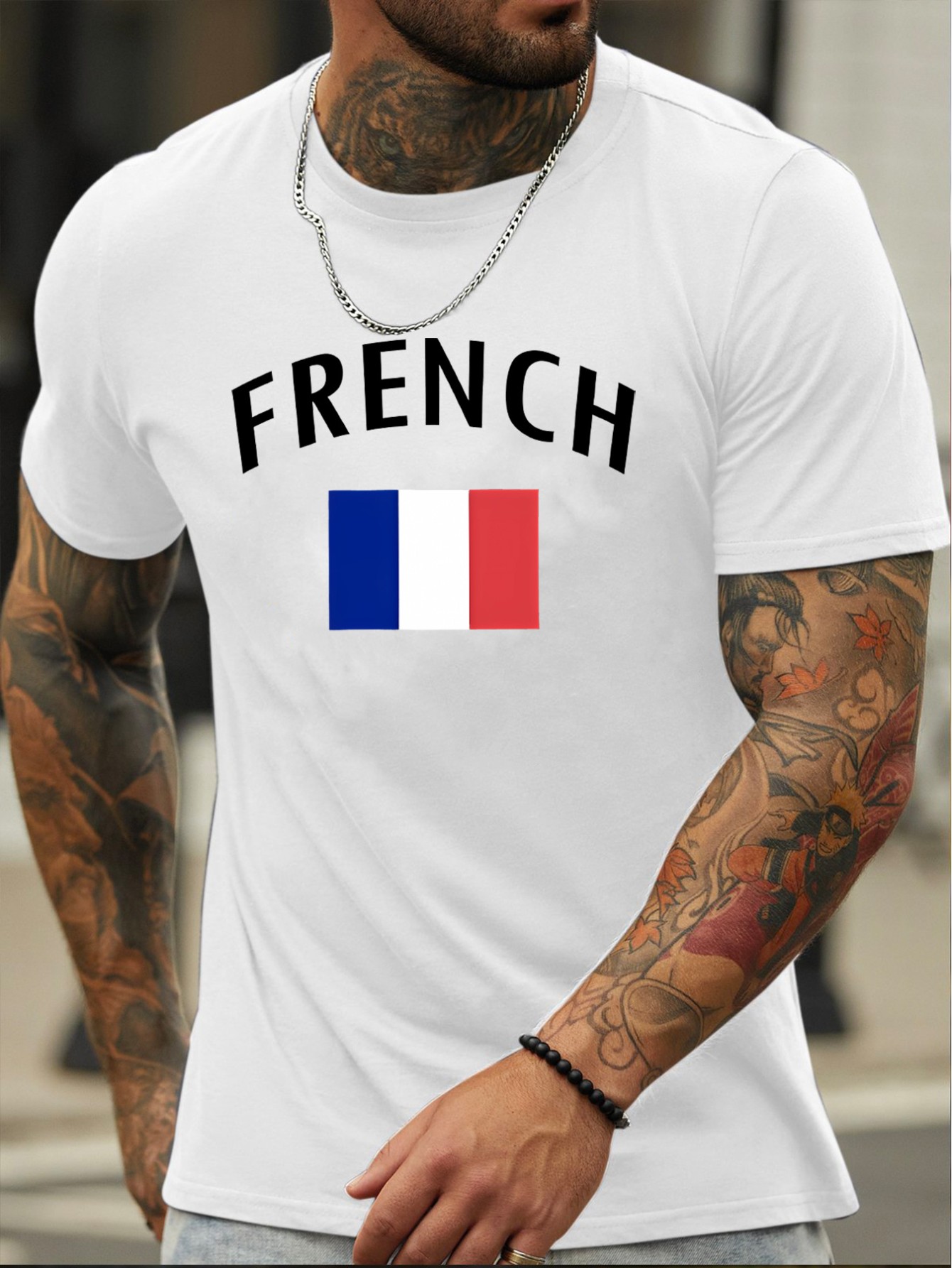 French Print Tee Shirt, Tees for Men, Casual Short Sleeve T-shirt for Summer