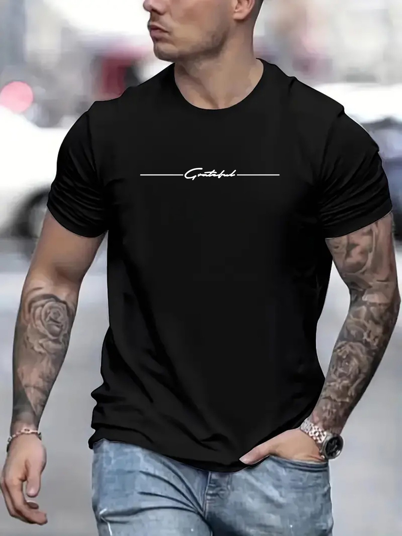 thumbnail image 1 of Men's Breathable Print Running Tee - Comfortable Summer Sports Shirt, Round Neck, Machine Washable, 1 of 7