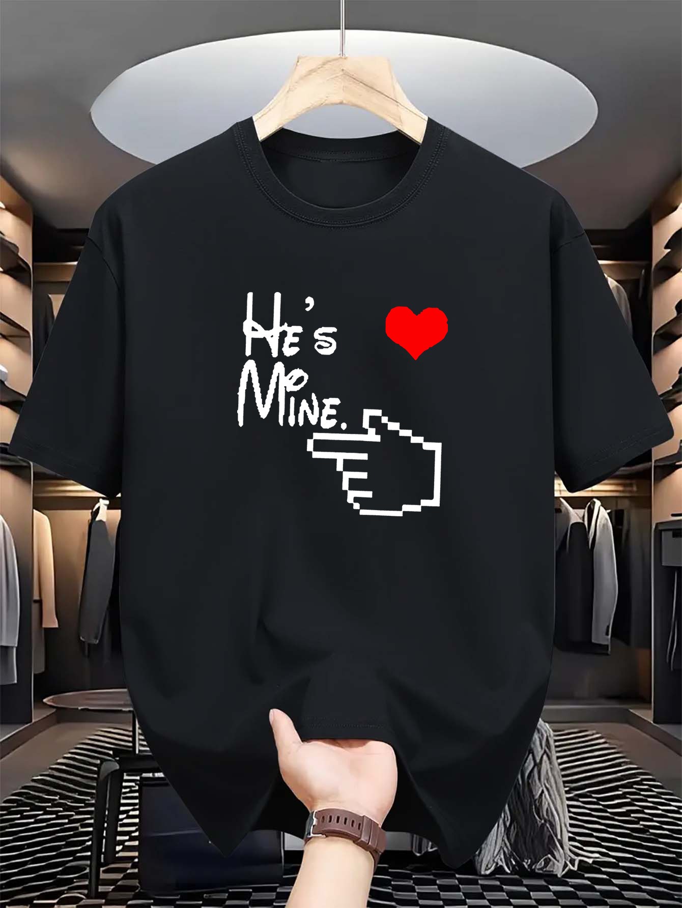thumbnail image 2 of He Is Mine, Printed Men'S T-Shirt, Casual Round Neck and Short Sleeves, Comfortable Fit, Suitable for Valentine'S Day Gift, Summer Fashion Coat., 2 of 8
