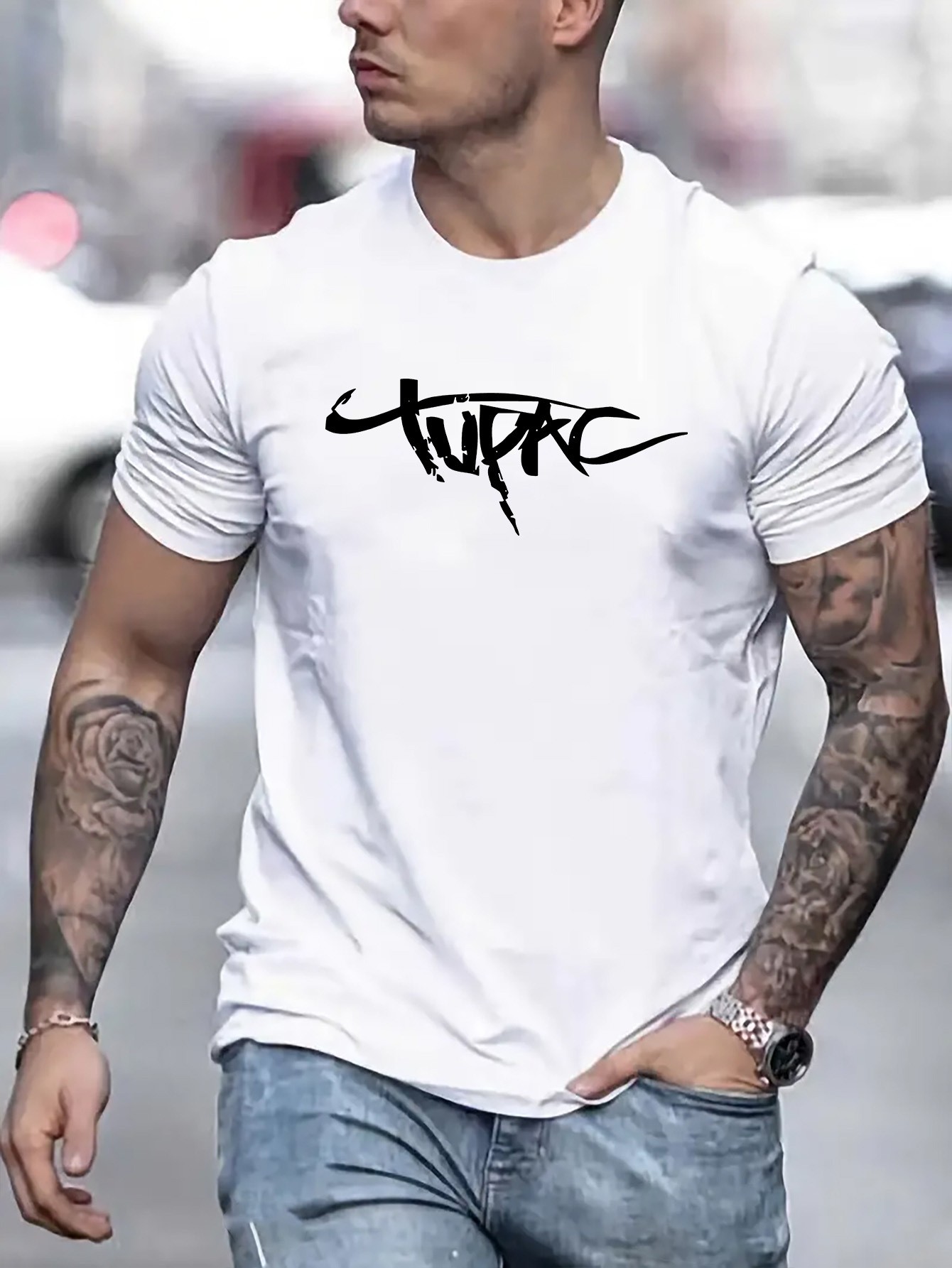 Men'S Casual Crew Neck T-Shirt with Graphic Print, Slight Stretch, Regular Fit, Summer Short Sleeve Tee