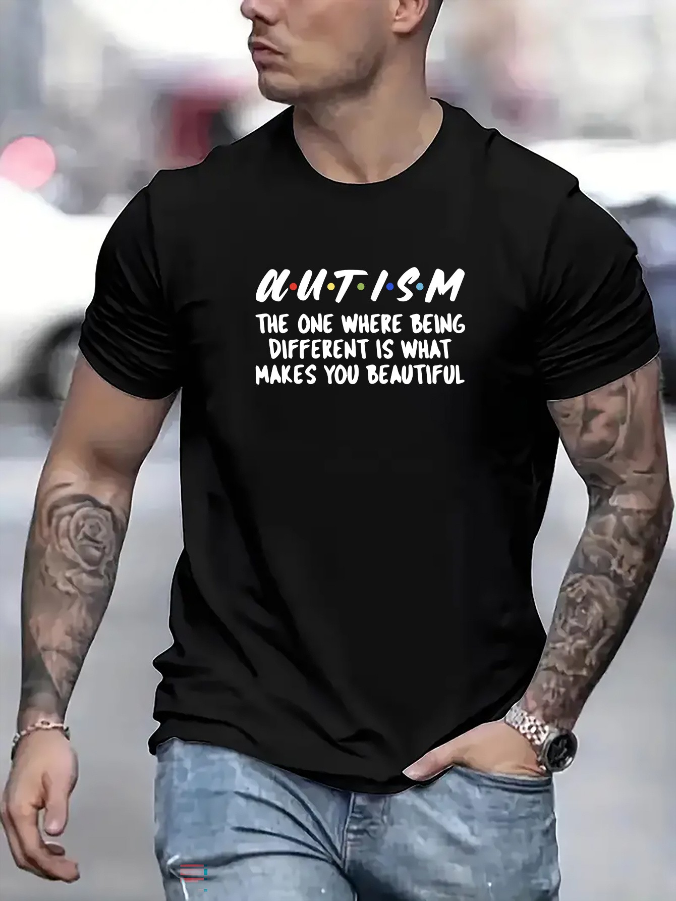Autism Print T Shirt, Tees for Men, Casual Short Sleeve T-shirt for Summer