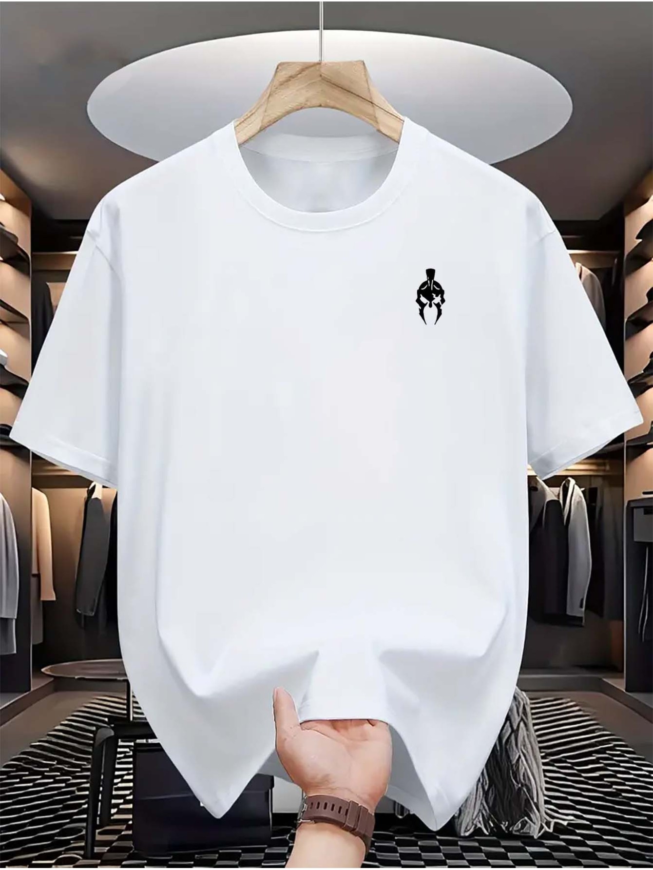 thumbnail image 2 of Men'S Casual Crew Neck T-Shirt, Summer Knit Fabric Top with Armor Pattern, Slight Stretch, Regular Fit, Fashionable Daily Wear, 2 of 7