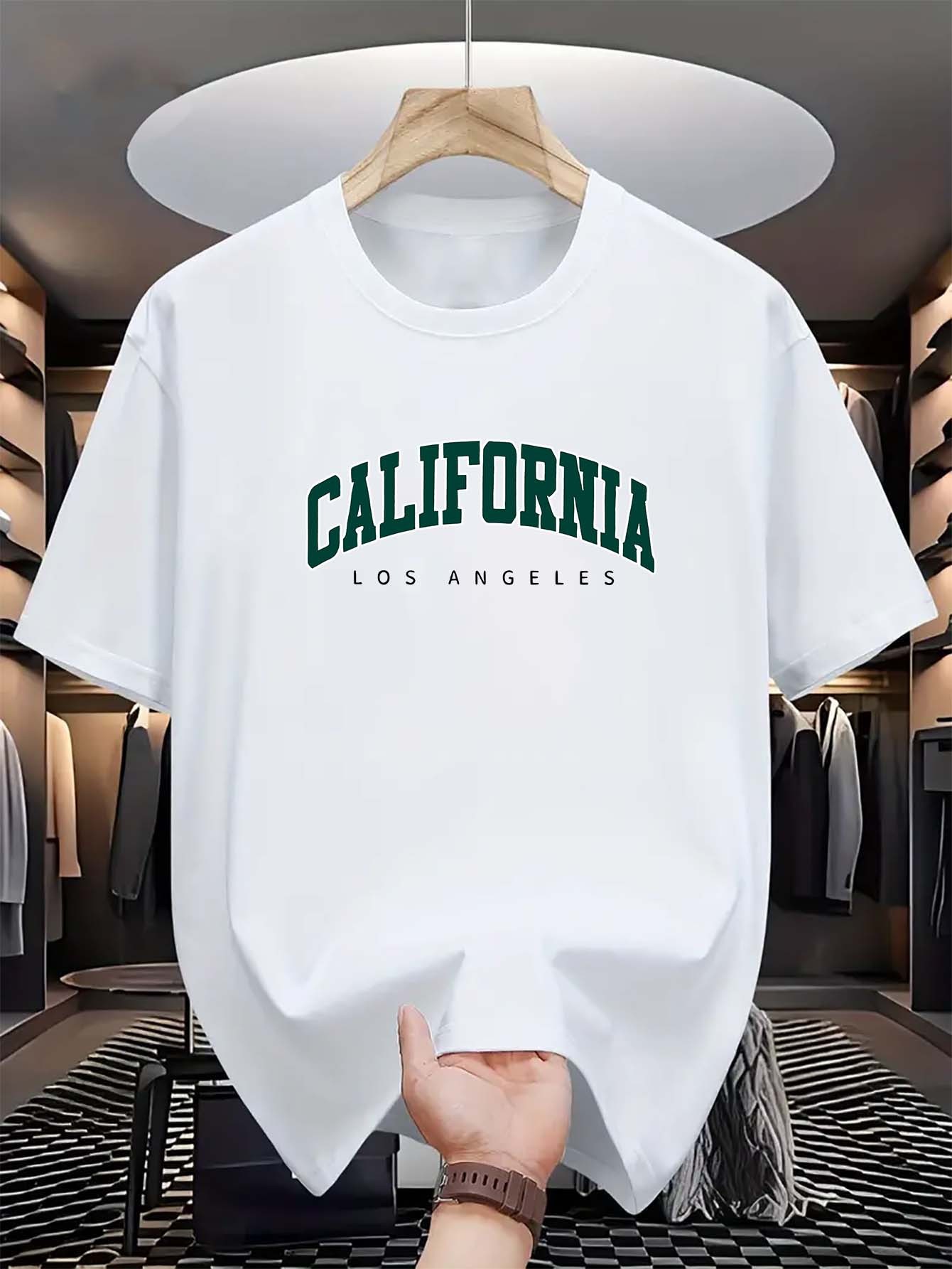 thumbnail image 2 of Men'S Casual Crew Neck T-Shirt with "California, Los Angeles" Print, Slight Stretch, Regular Fit, Fashionable Summer Top for Sports and Leisure - 180gsm, 2 of 7