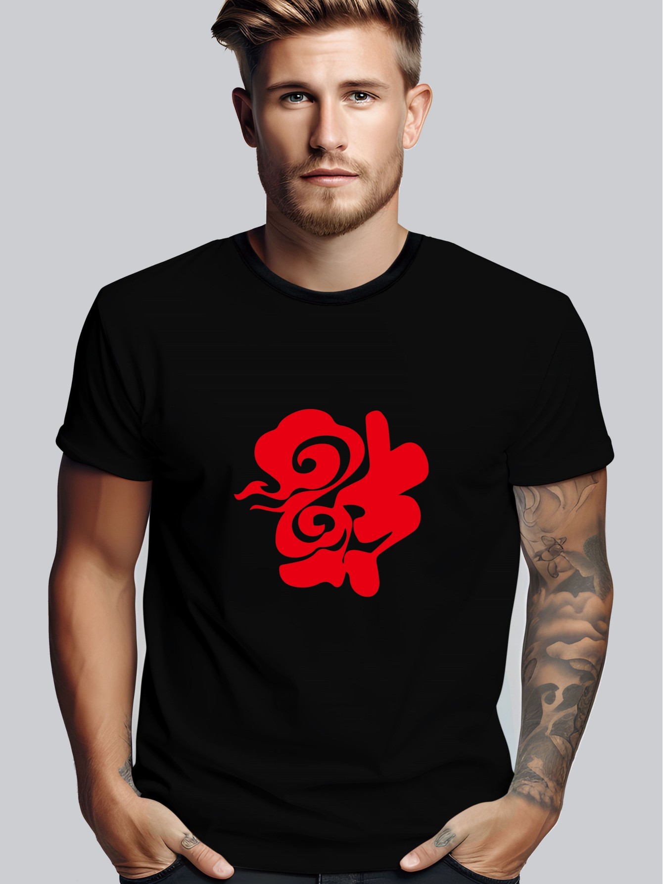 thumbnail image 1 of Men's Casual T-Shirt with Unique Letter Print - Crew Neck, Short Sleeve, Stretch Fabric, Machine Washable, 1 of 5