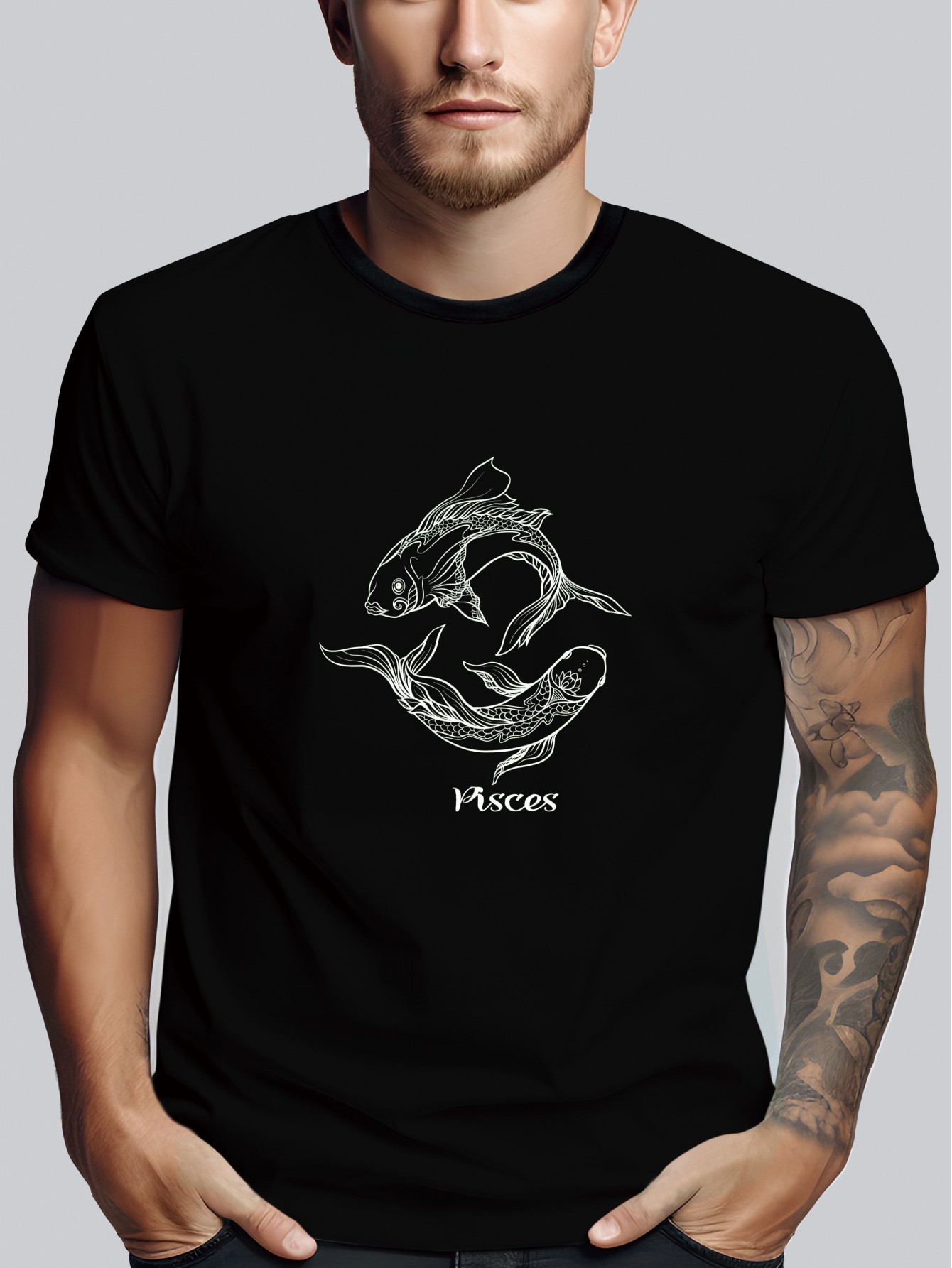 thumbnail image 1 of Pisces Print Tee Shirt, Tees for Men, Casual Short Sleeve T-shirt for Summer, 1 of 7