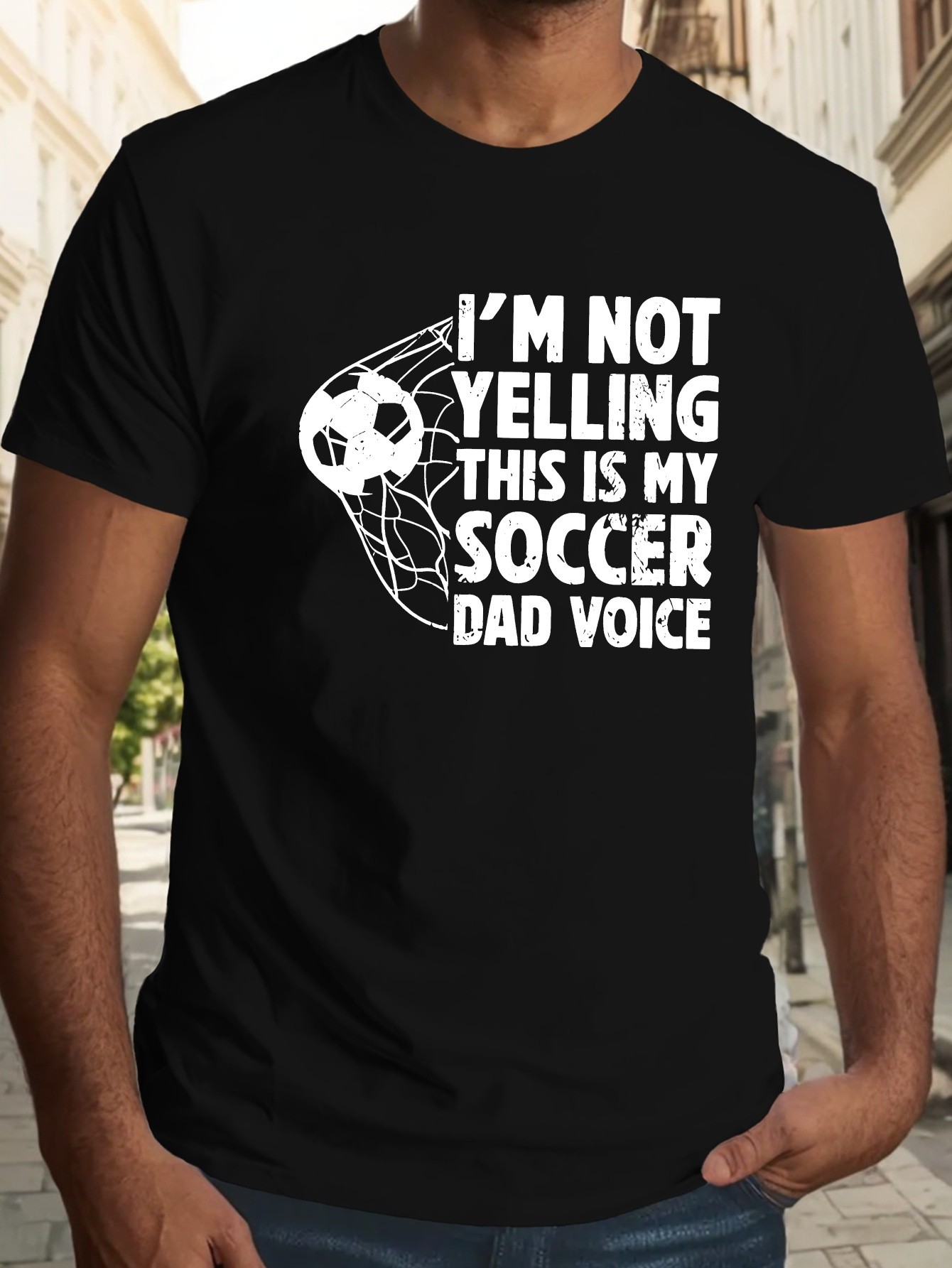 thumbnail image 1 of Soccer Dad Voice Graphic Tee - 100% Men's Casual Crew Neck T-Shirt with Slight Stretch, Geometric Pattern, 1 of 6