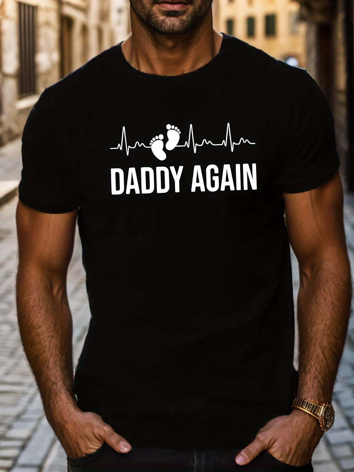 thumbnail image 1 of DADDY AGAIN Print Tee Shirt, Tees For Men, Casual Short Sleeve T-shirt For Summer, 1 of 5