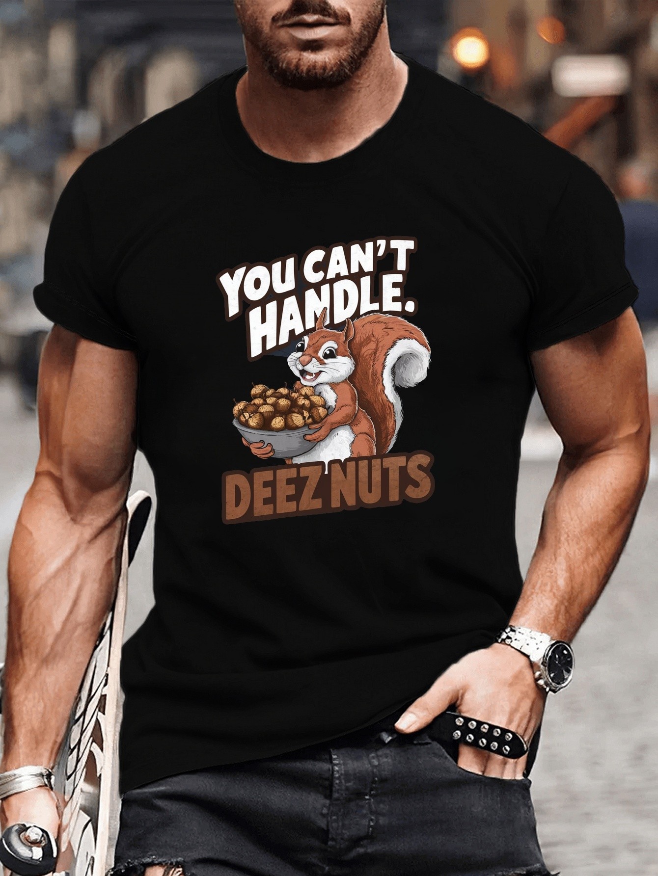 thumbnail image 1 of Funny Squirrel Nuts' Graphic Tee for Men - Casual Short Sleeve T-Shirt, Breathable Perfect Summer Gift, 1 of 3