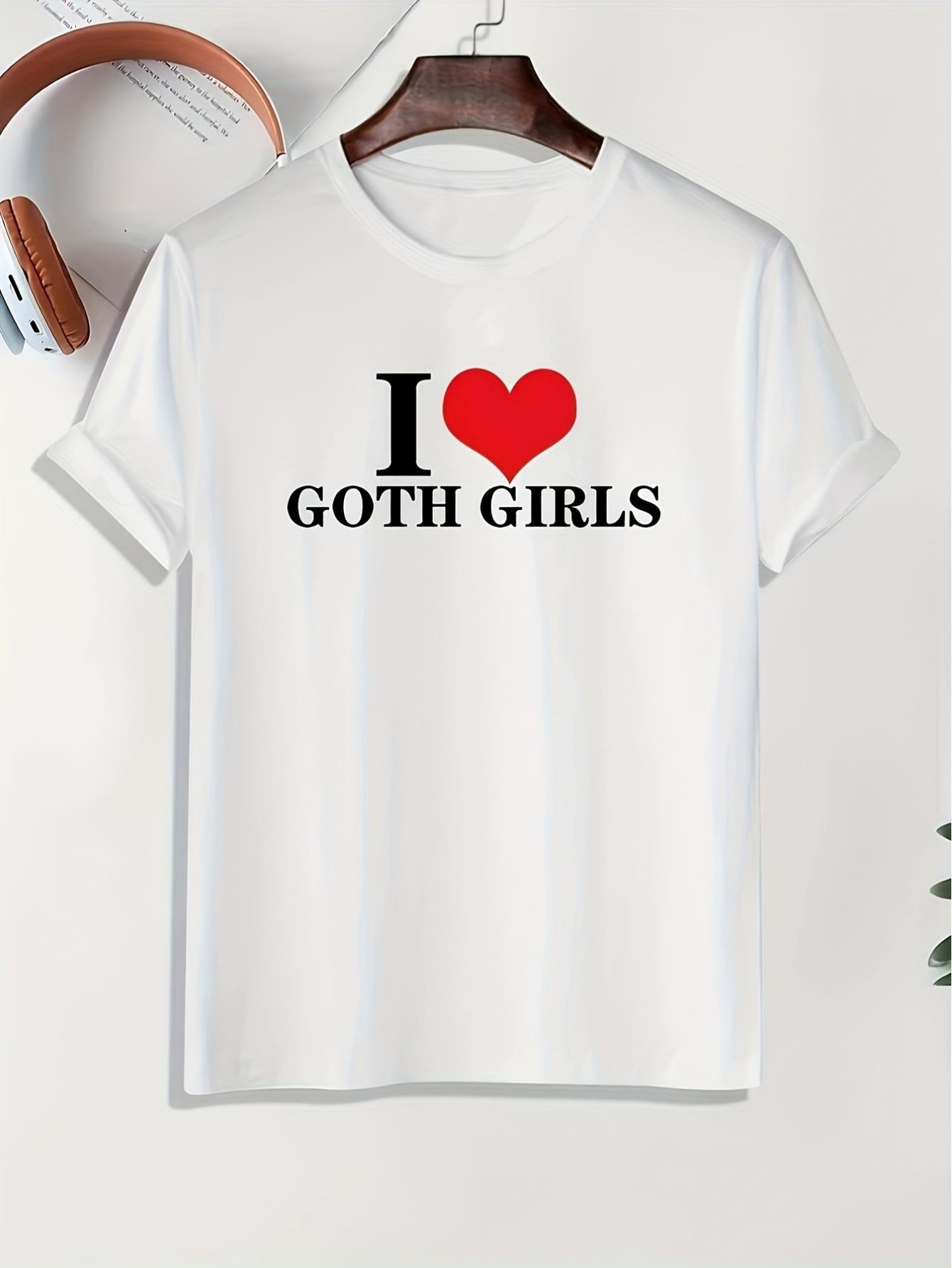 thumbnail image 2 of I Love Goth Girls Print, Men's Graphic Design Crew Neck Novel T-shirt, Casual Comfy Tees T-shirts for Summer, Men's Clothing Tops for Daily Vacation Resorts, 2 of 7