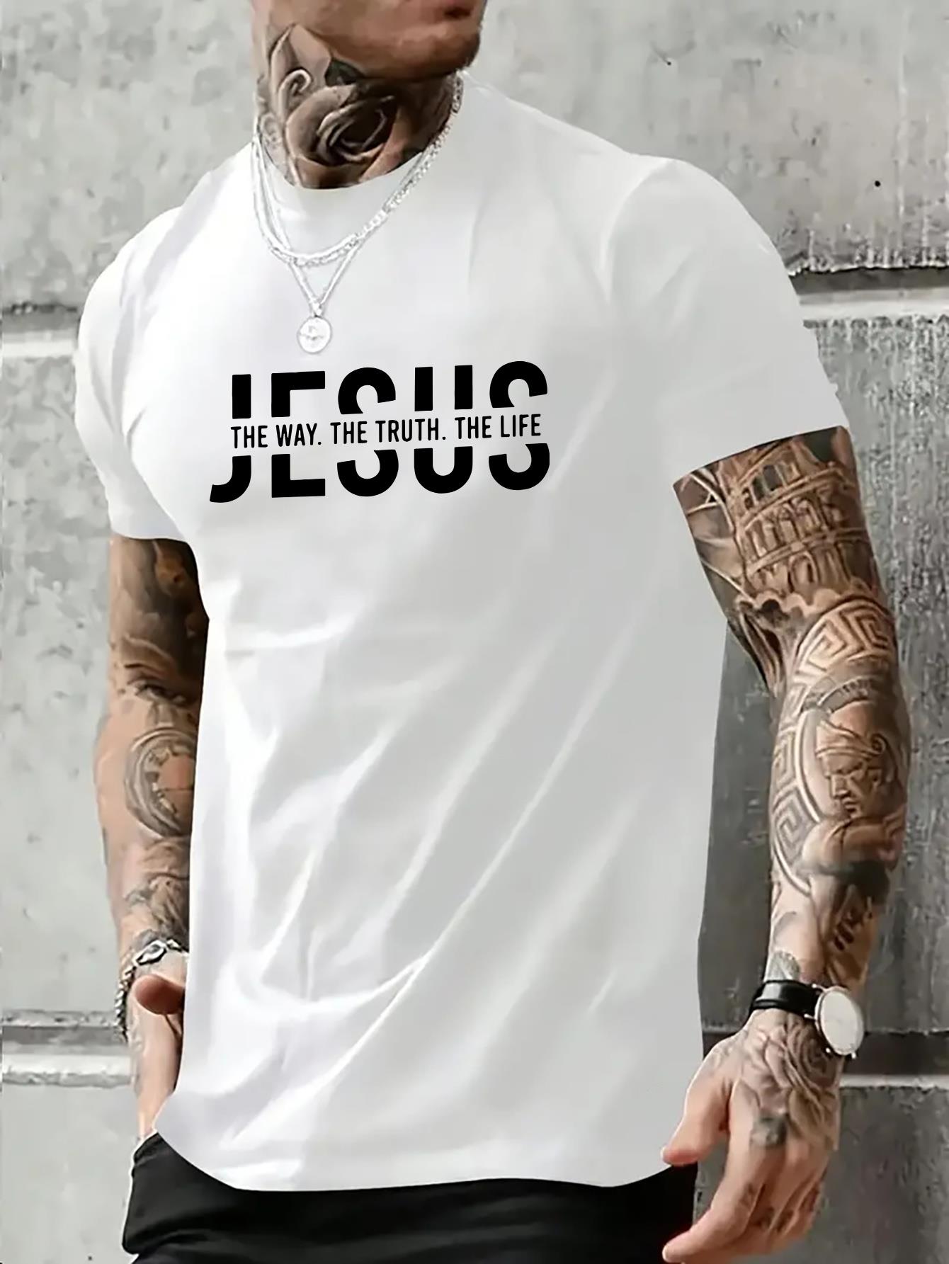 thumbnail image 1 of JESUS THE WAY. THE TRUTH. THE LIFE Fashion Print tee shirt, Tees for Men, Casual Short Sleeve T-shirt for summer, 1 of 5