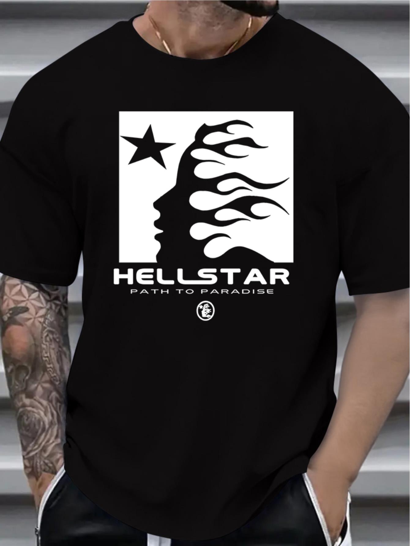 Men's Casual T-Shirt with Hell Star Graphic - Breathable , Crew Neck, Short Sleeve - Perfect for Summer