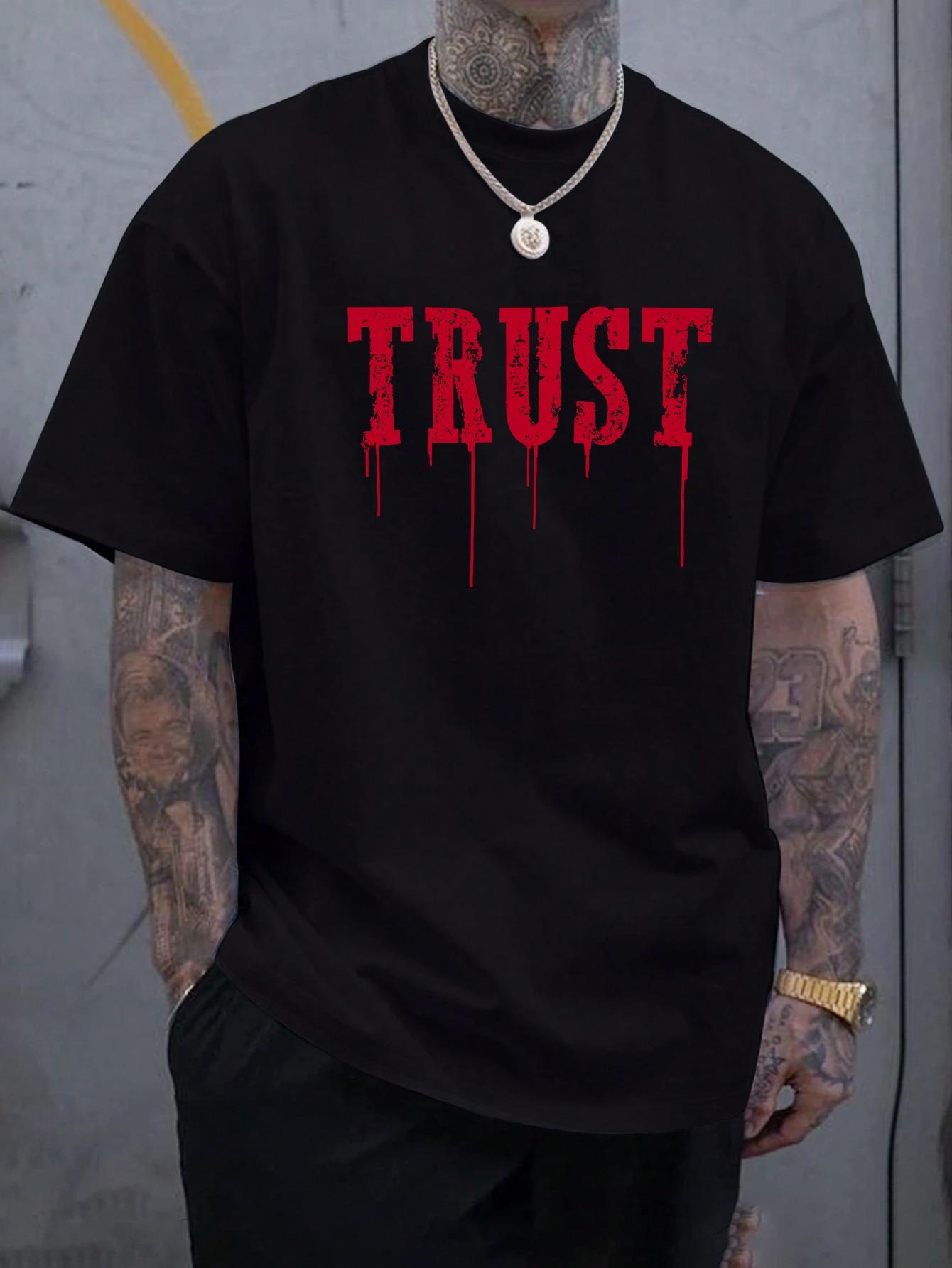thumbnail image 1 of [Bold Red Print] Men's TRUST Graphic Crew Neck T-Shirt | Soft Cotton | Breathable & Comfortable | Casual Short Sleeve Tee for Casual Attire & Sports, 1 of 5