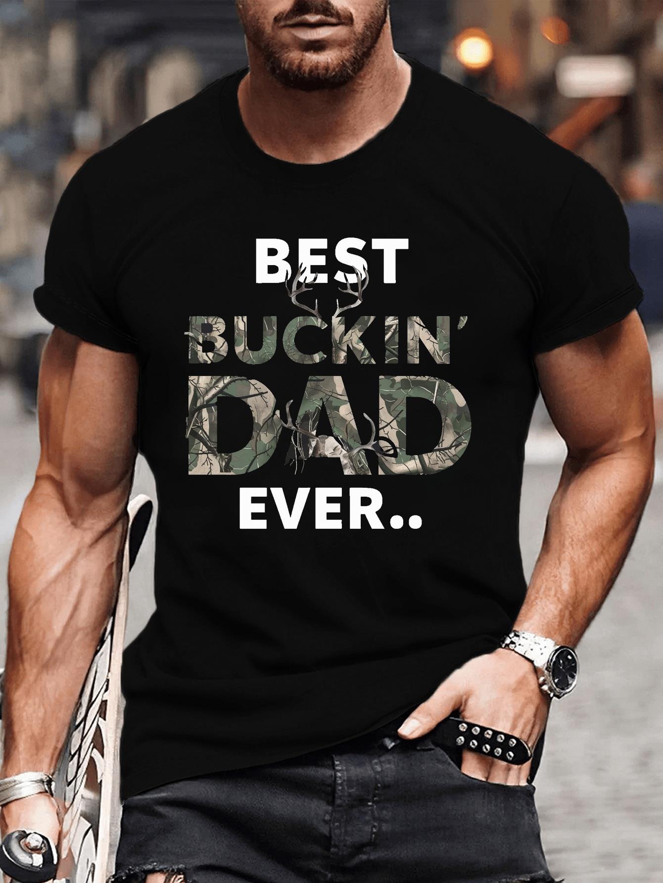 Best Buckin' Dad Ever" Graphic Tee - Casual Short Sleeve T-Shirt for Men, Machine Washable - Perfect Summer Gift