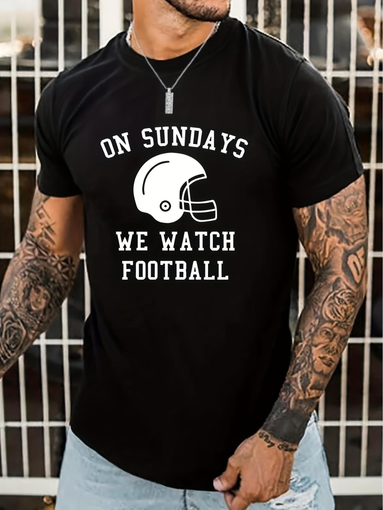 thumbnail image 1 of Slogan & Football Helmet Pattern Print Men's T-shirt, Graphic Tee Men's Summer Clothes, Men's Outfits, 1 of 3