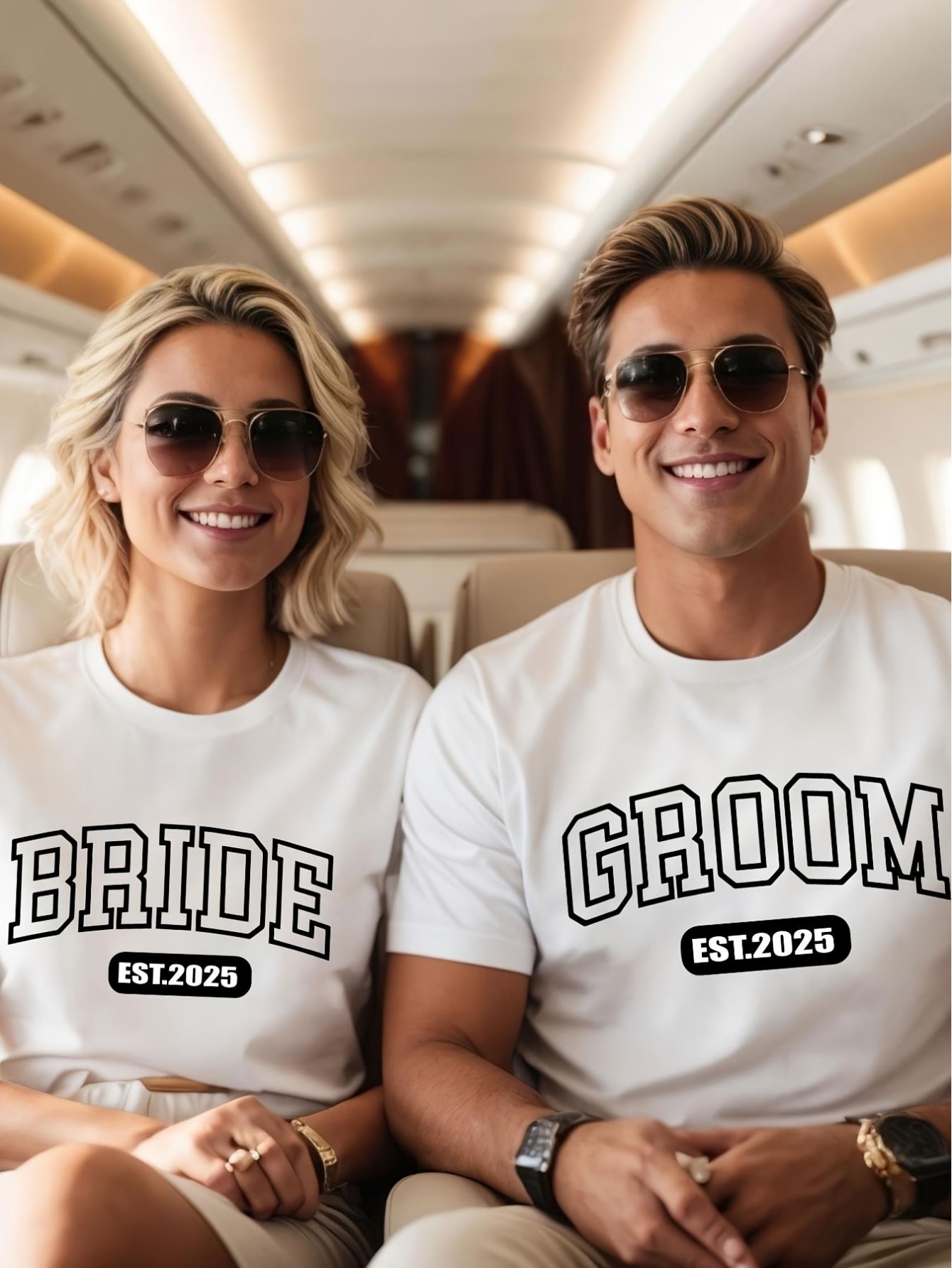 thumbnail image 1 of [Cotton Bride Gift] Cotton Bride & Groom 2025 Matching T-Shirts - Casual Loose Fit, Short Sleeve, Round Neck Tees for Couples, Perfect Gift for Wife or Husband, Couples Casual Wear, Nontransparent Cl, 1 of 4