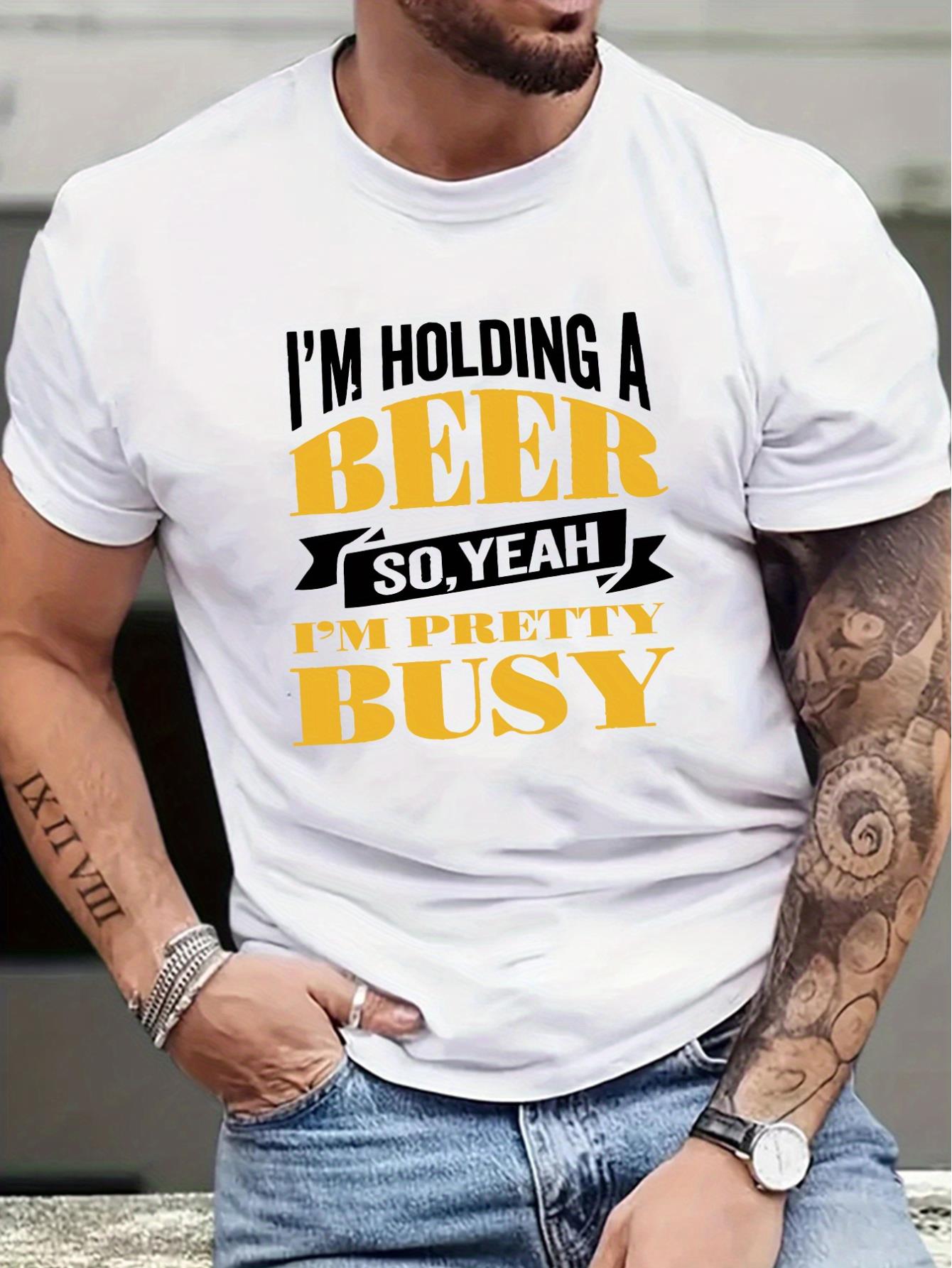 thumbnail image 1 of For Men Casual Short Sleeve Top HOLDING A BEER Print T-shirt, Summer Daily Wear, 1 of 5