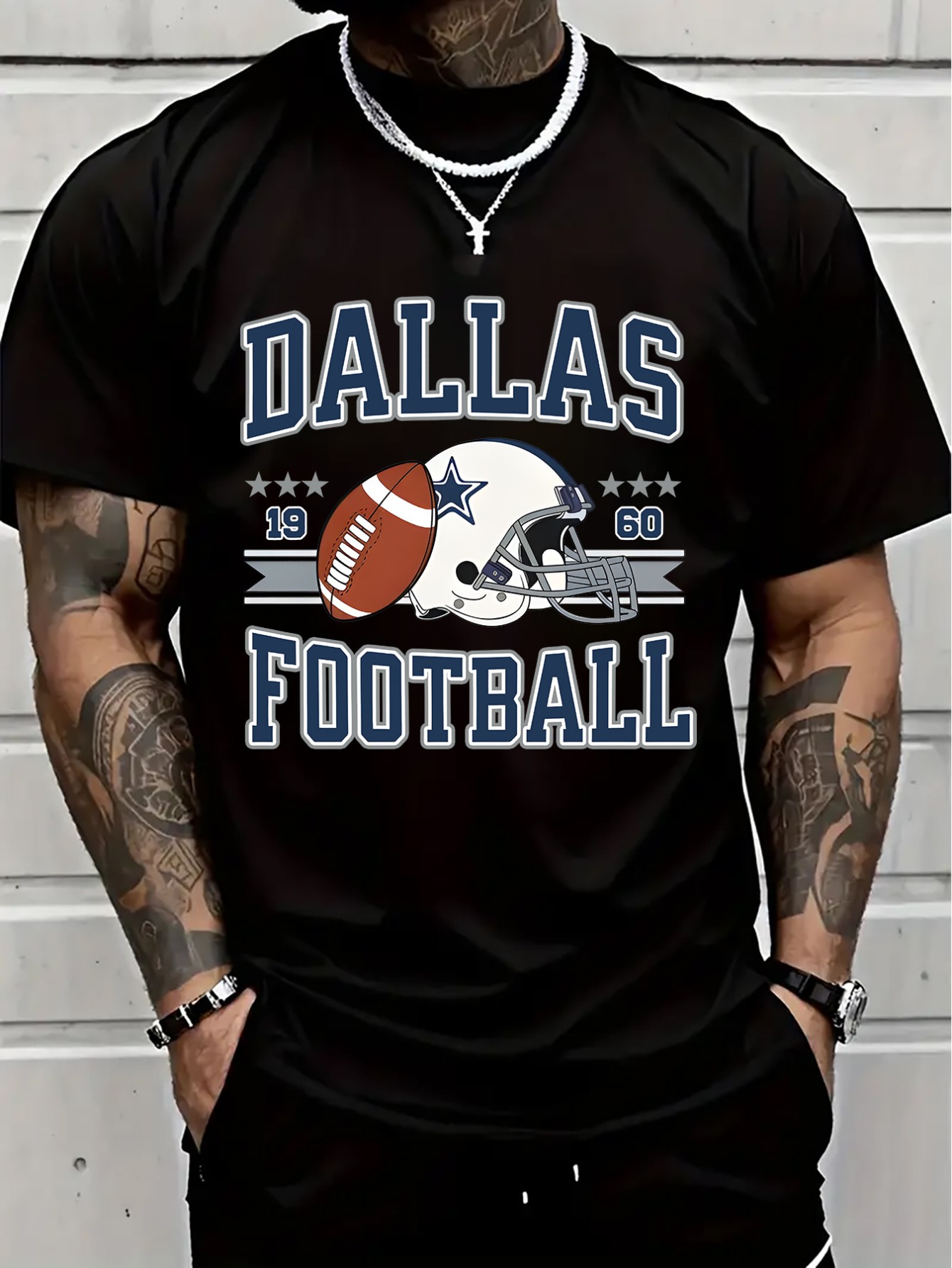 Dallas Football Vintage Print Men's Cotton T-Shirt - Casual & Sporty, Breathable Crew Neck Tee for Casual Attire