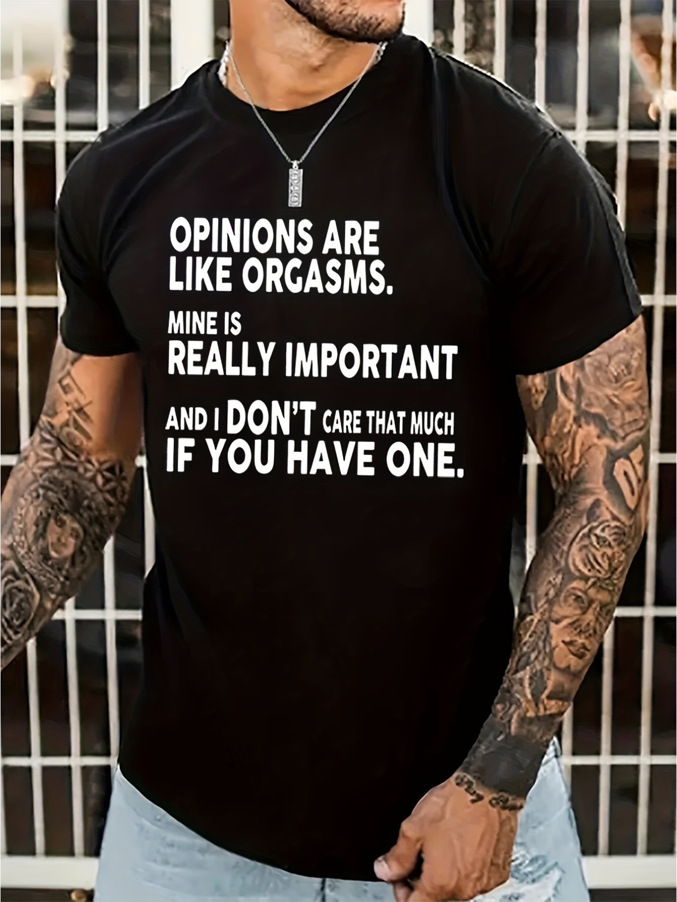 thumbnail image 1 of OPINIONS ARE LIKE ORGASMS Letters Print Casual Crew Neck Short Sleeves For Men, Quick-drying Comfy Casual Summer T-Shirt For Daily Wear Work Out And Vacation Resorts, 1 of 5