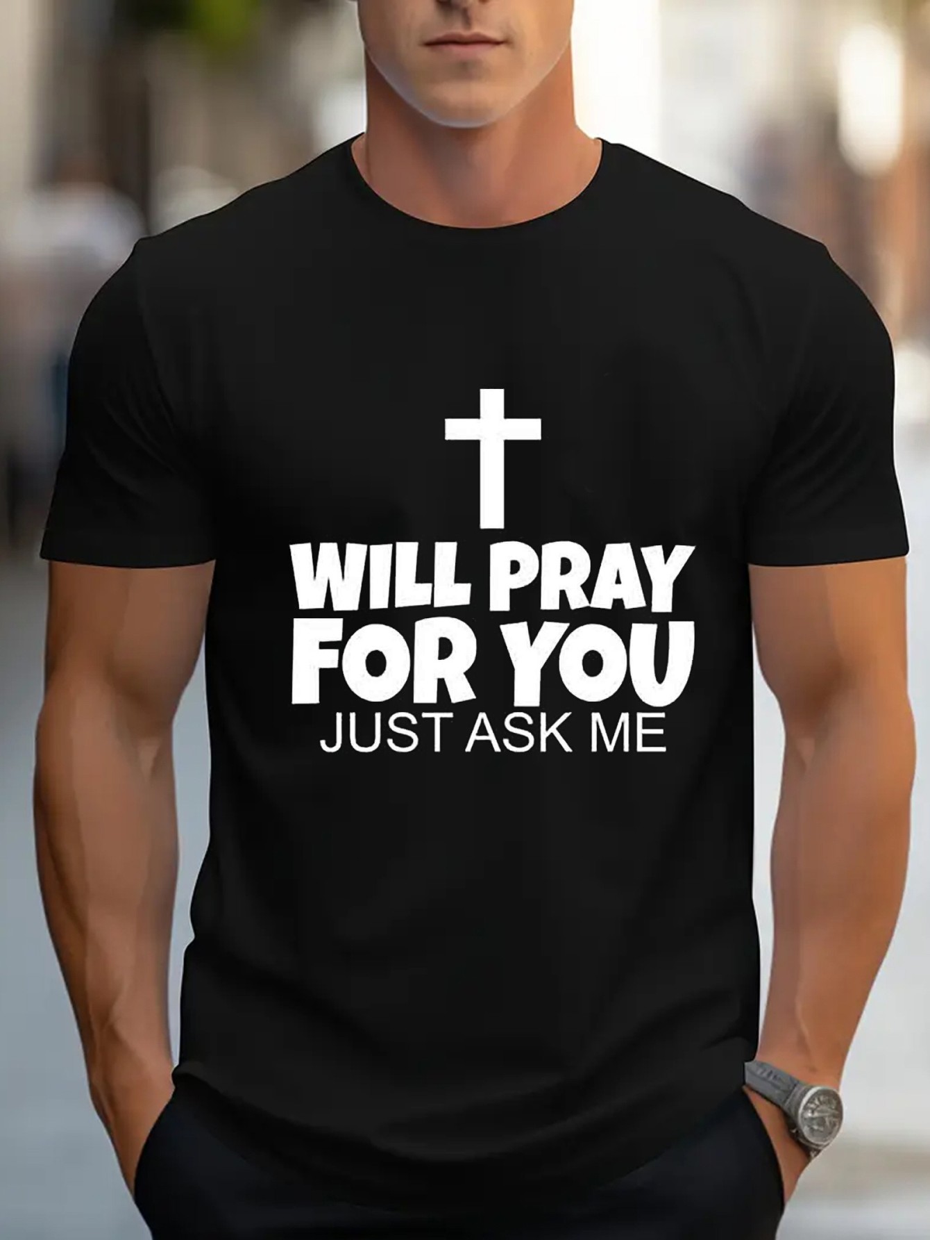 thumbnail image 1 of WILL PRAY FOR YOU Printed Men'S Casual Round Neck Short Sleeved Fashionable Comfortable Cotton Half-Sleeved Vintage Tops Men'S Versatile Daily Wear, 1 of 4