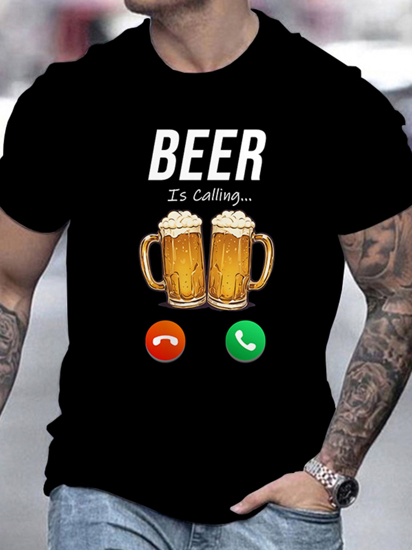thumbnail image 1 of Short Sleeve Breathable Polyester Men's Funny Beer Pattern T-Shirt - Perfect for Summer Parties & Outdoor Activities, Novelty, Crew Neck, 1 of 5