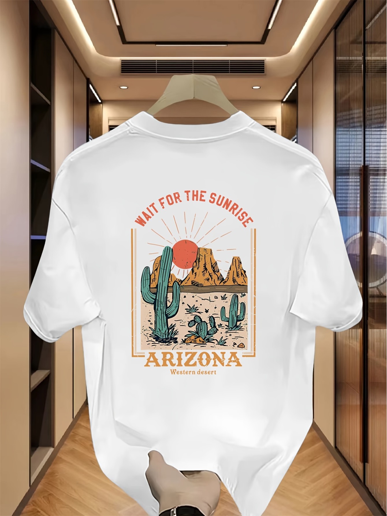 thumbnail image 4 of Men'S Casual Crew Neck T-Shirt, Polyester Knit Fabric with Slight Stretch, Regular Fit, with Arizona Desert Oasis Graphic Print, for Summer Tee, 4 of 6
